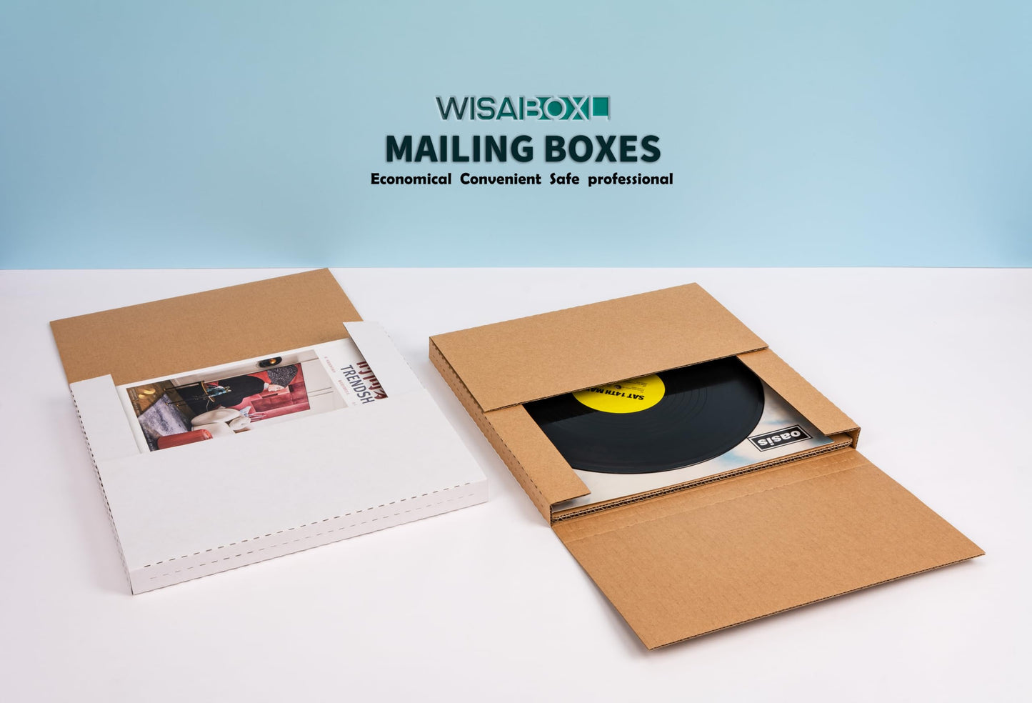 Wisaiboxl Kraft LP Mailers, 12.8x12.8x1 inch, Easy-Fold, Multi-Depth Vinyl Record Shipping Boxes with Fragile Stickers, 15 Pack