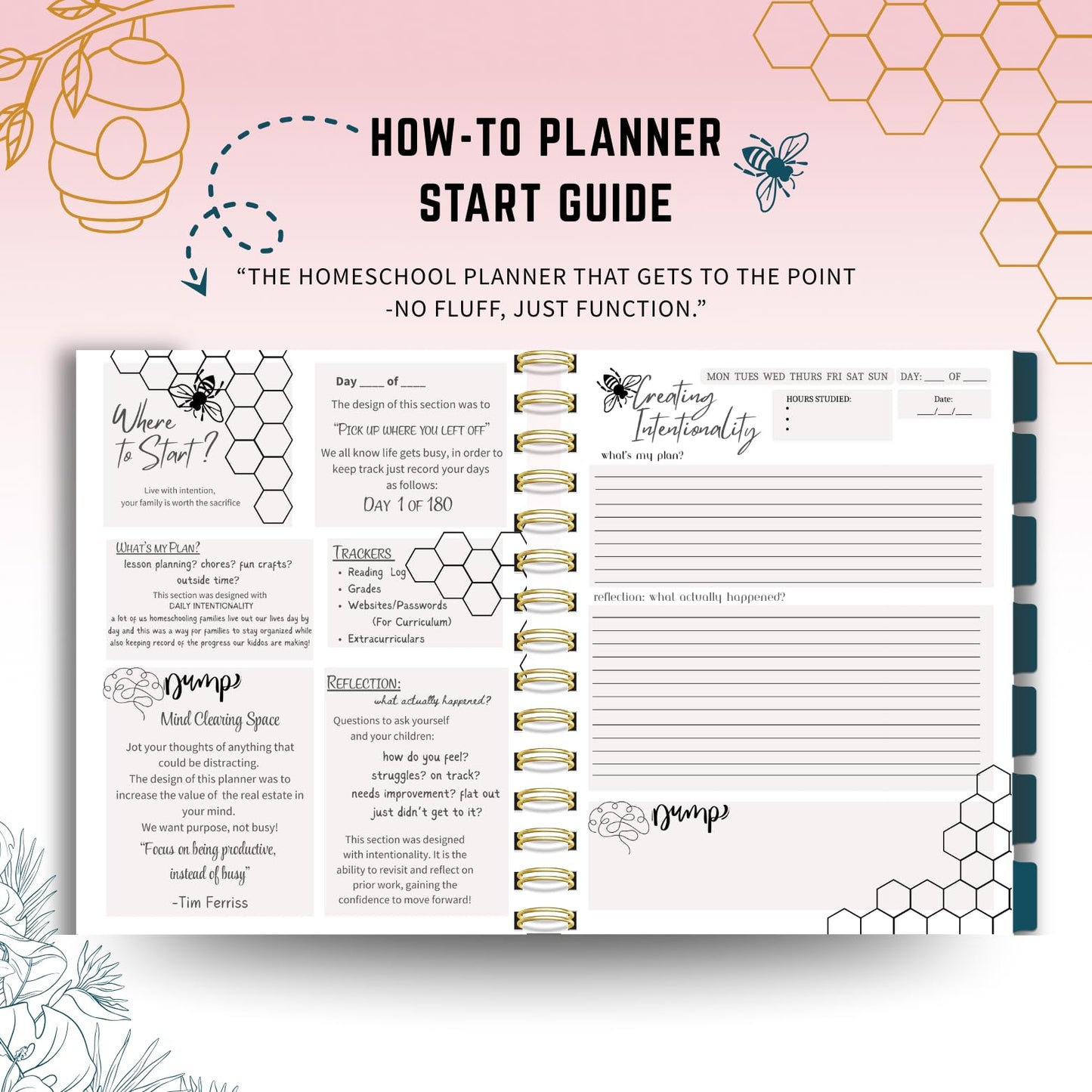 The Intentional Homeschool Planner: 8.5 X 11in | Gold Spiral Bound | Undated, 12 Calendar Pages | Multiple Versatile Trackers | Daily Reflection Layout | Homeschool Record Keeping.