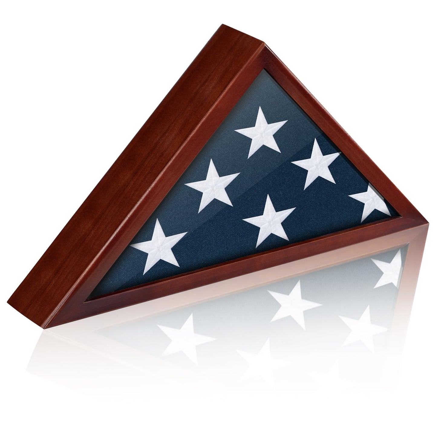 Flag Case for Burial Flag, 5' x 9.5' Funeral Flag Display Case Red Wood Memorial Flag Shadow Box for Military Veterans with Glass Covered and Wall Mounted