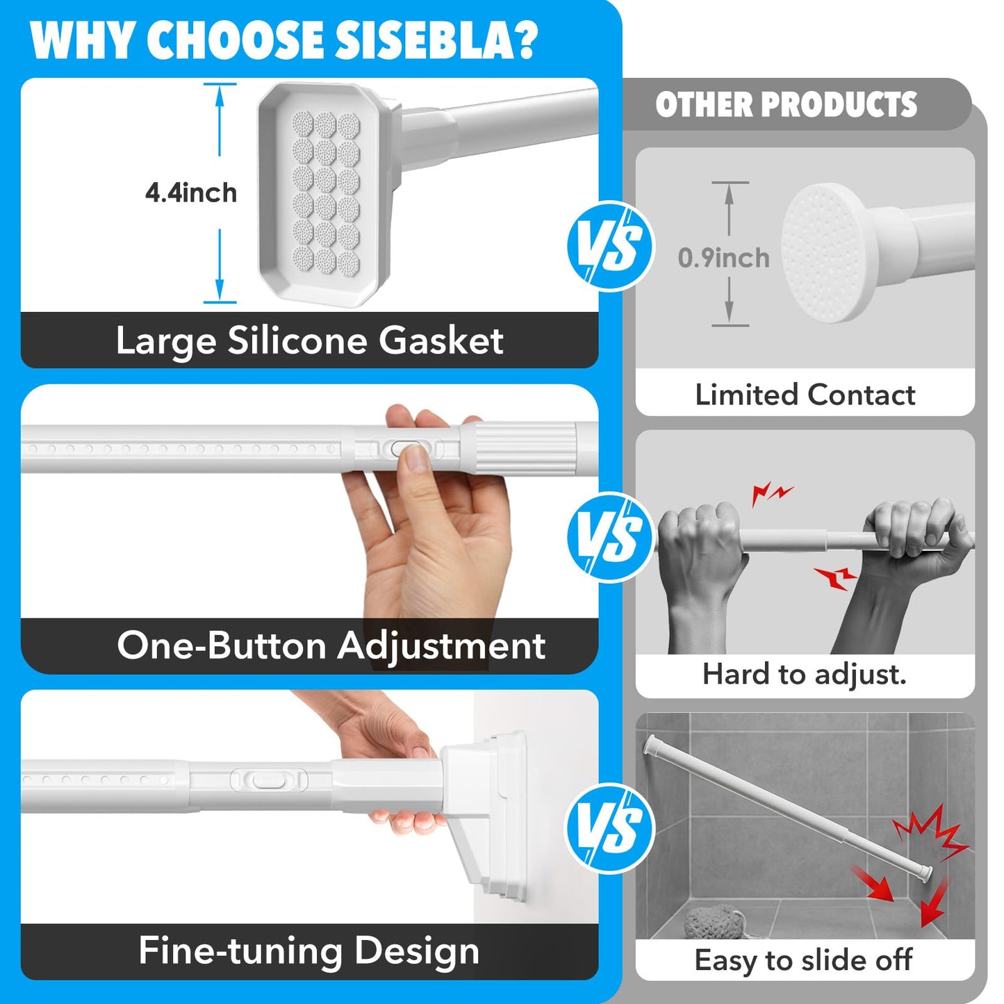 Tension Curtain Rod 41-185 In (4-15ft), Extra Long Tension Rod No Drilling For Patio Windows, White Shower Curtain Rod For Room Divider,One-Click Telescopic Rod, Outdoor Curtain Rods Never Rust