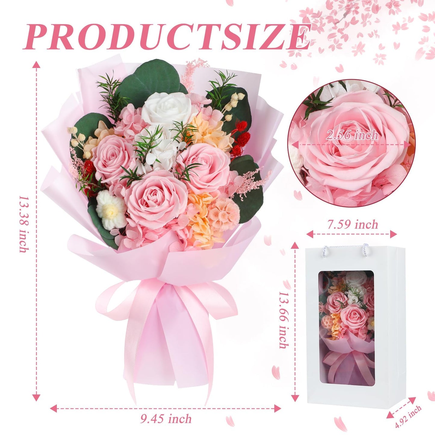 HOTKBO Flowers for Delivery, Preserved Flowers Bouquets – 4 Eternal Pink Preserved Roses that Last 2-3 Years, Graduation Gift, Forever Roses Bouquet for Birthday, Anniversary, Home Decor