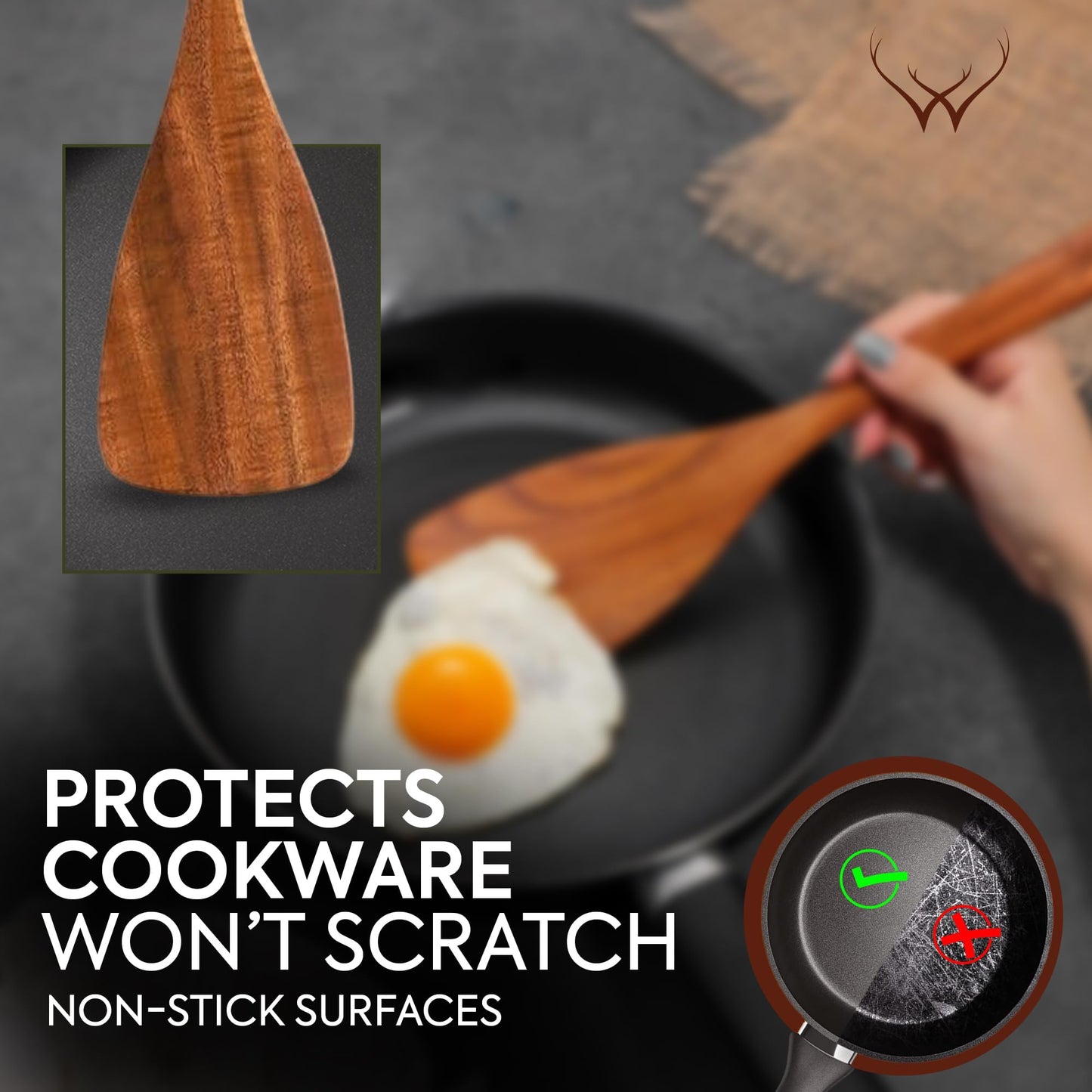 12 Pcs Wooden Cooking Utensils Set – Luxury Wooden Kitchen Utensils with Holder, Versatile Wooden Spoons for Cooking & Durable Teak Wood Utensil Set for Modern Home - Cooking spoons with Spatula