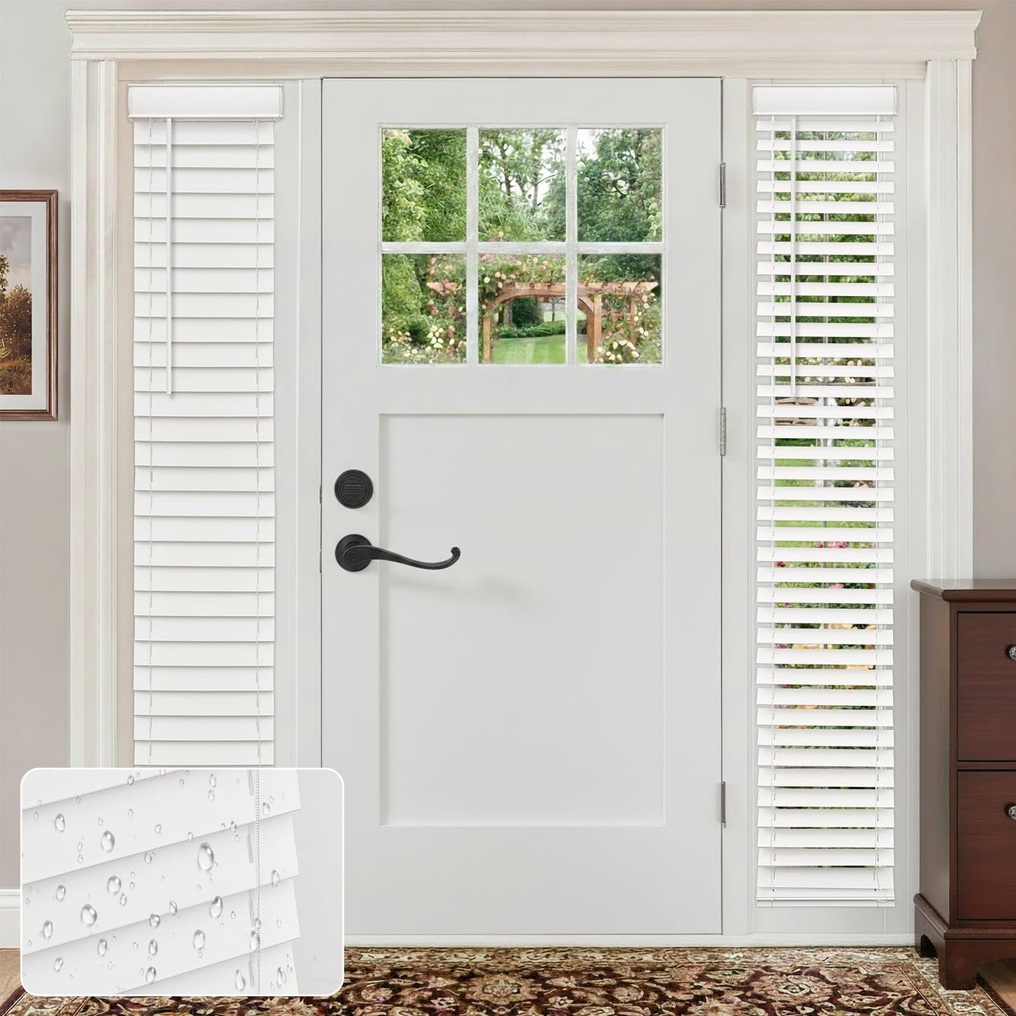 MiLin Cordless Sidelight Door Blinds 10"x 72" Horizontal Window Mini Blinds Faux Wood White Adjustable Tilt Wand Smooth, Privacy, Room Darkening Perfect for Sidelights & Front Door Entries 1 Pack