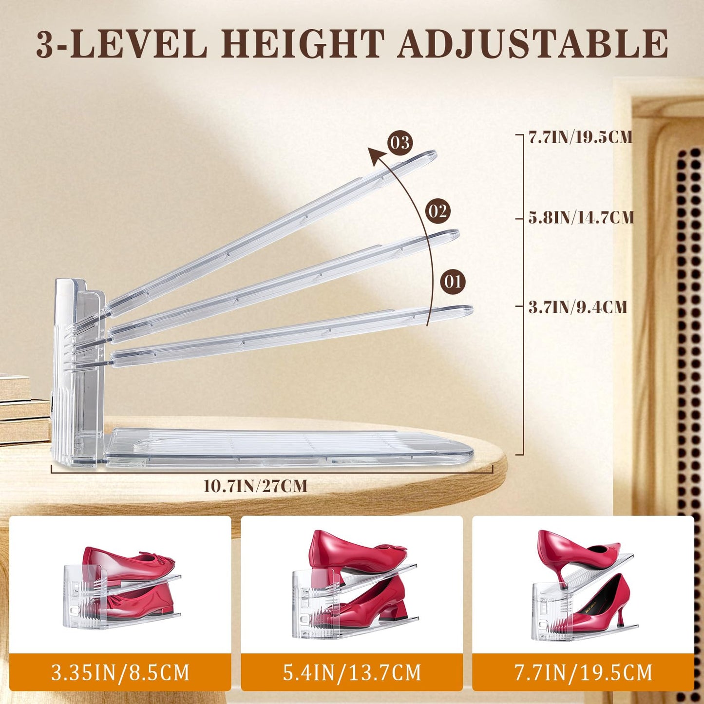TOOKNIN 20PACK Shoe Slots Organizer for Closet,Adjustable Shoe Rack Holder Shoe Space Savers Double Layer Stack Shoe Racks for Closet Organization(Transparent)