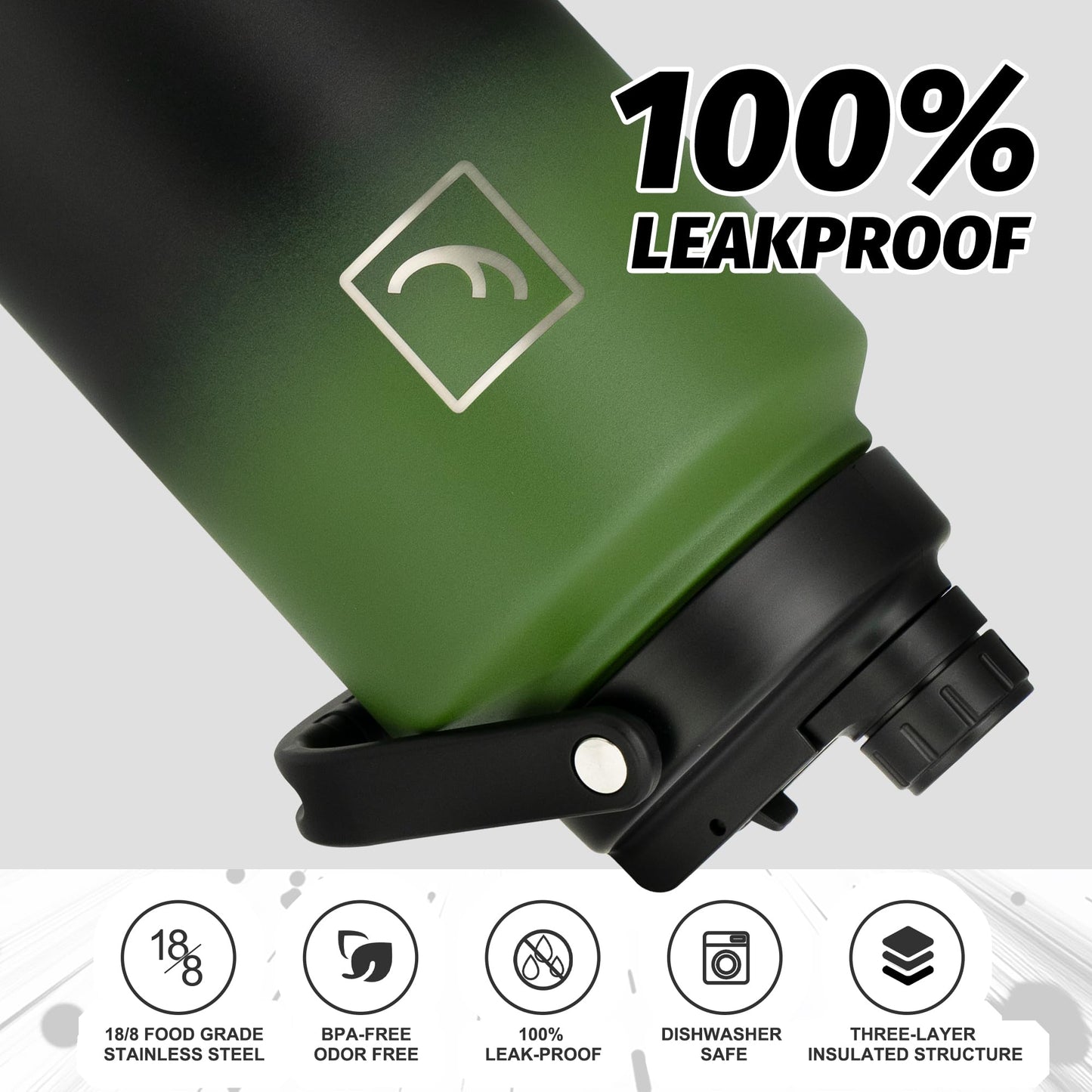 NATURE PIONEOR 1 Gallon Insulated Water Bottle - Double Vacuum Stainless Steel 128 oz Water Bottle with Holder, Wide Mouth & 2-in-1 Lid (Flip Straw & Spout), 1 Gallon Water Jug, Hiking, Camping, Gym