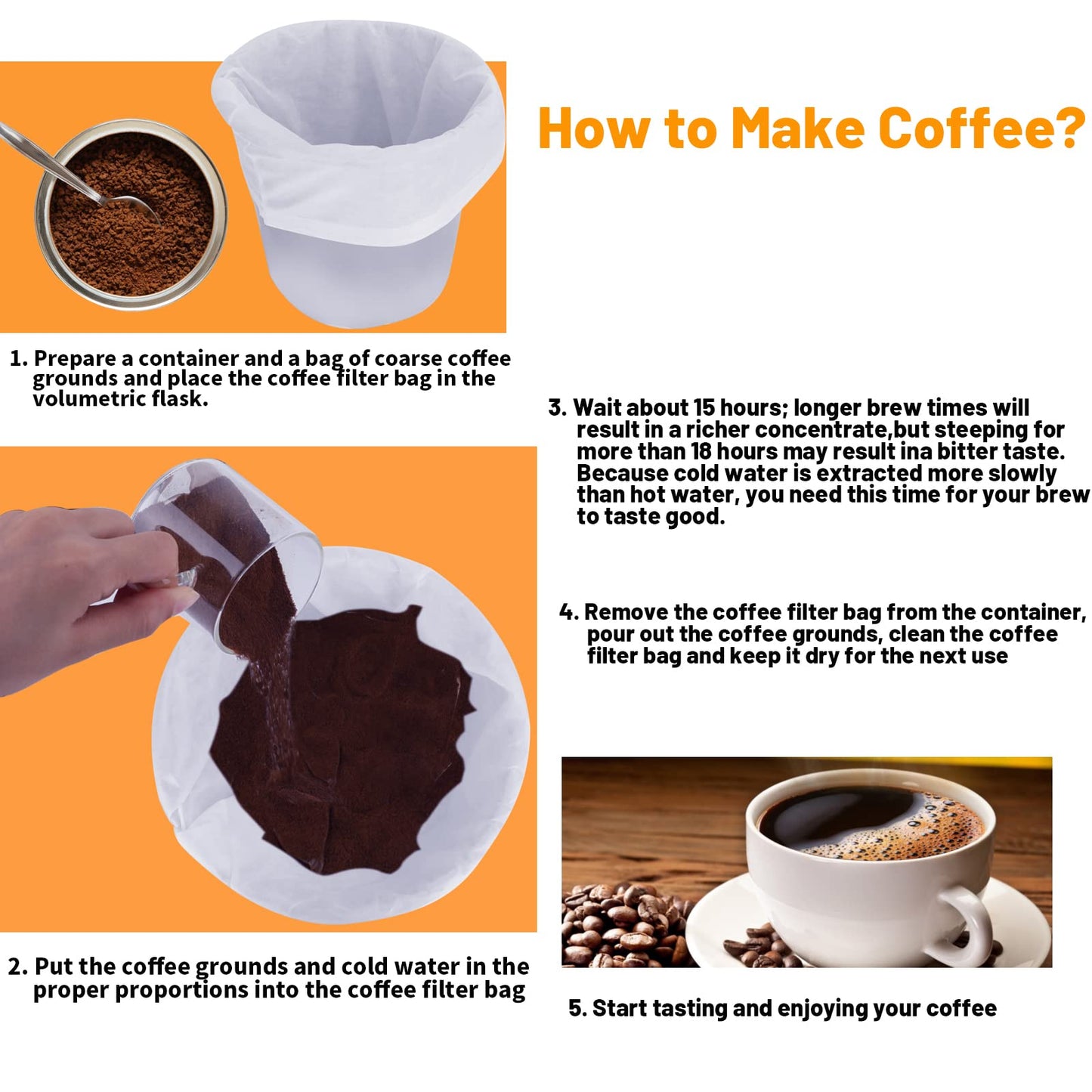 50 Pack Cold Brew Coffee Filters, 20" X 20" Commercial Cold Brew Filters, Filter Bag for Brew Up To 5 LBS Coffee, Fits 5 Gallon Buckets