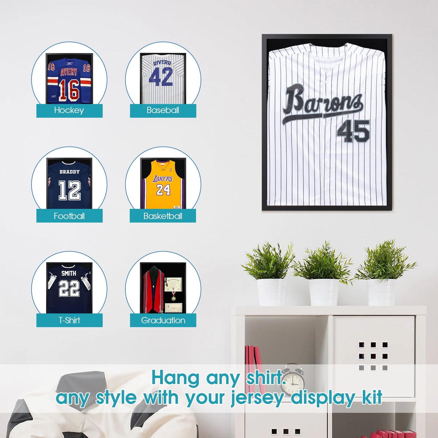 16x20 Small Shadow Box Frame, Jersey Frame Display Case with Grade A Natural Pine Wood Acrylic Front Jersey Frame for Soccer Basketball Baseball Shirts, Black