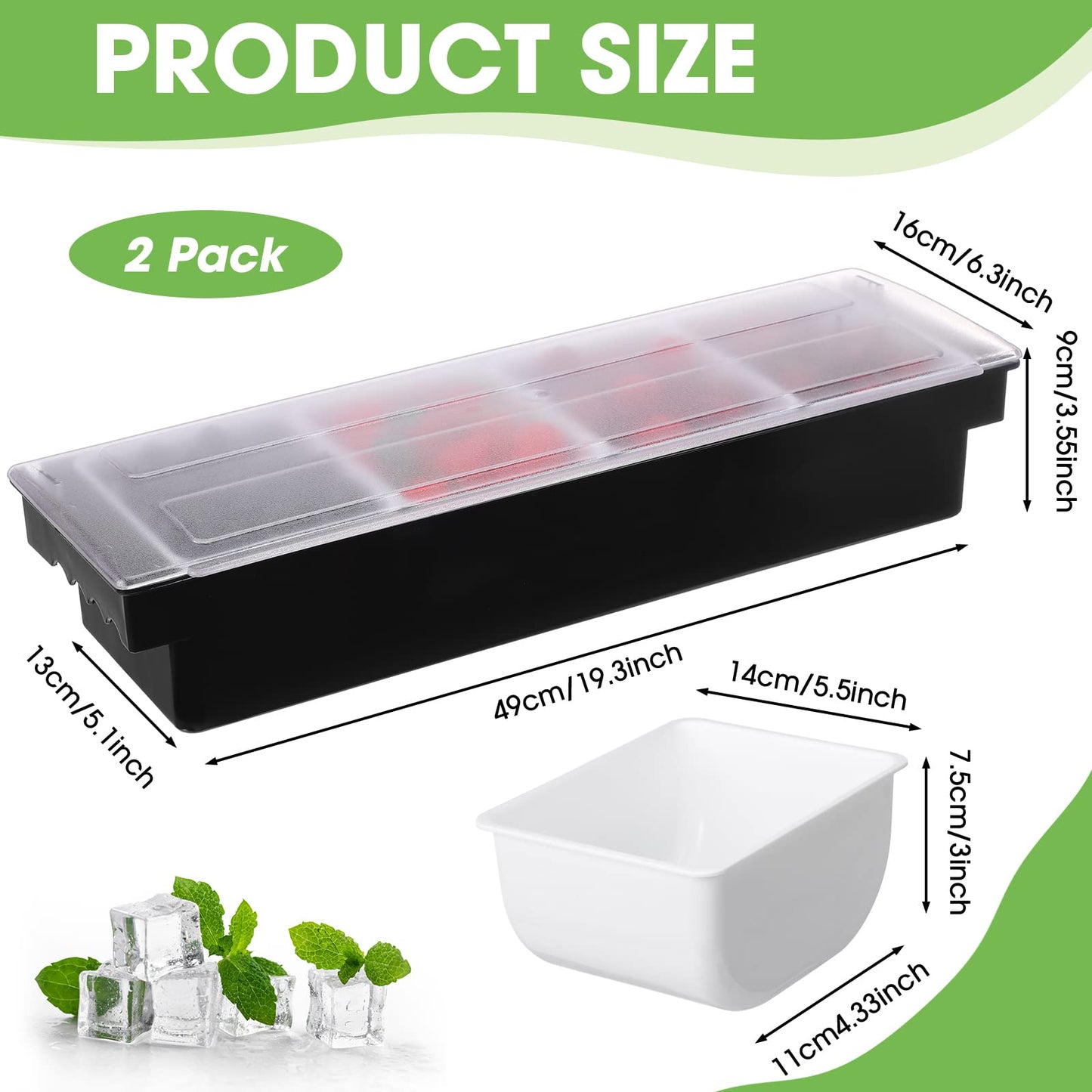 Zhehao 2 Pcs Ice Cooled Condiment Serving Container Chilled Garnish Container with Lid Plastic Fruit Veggie Condiment Caddy Organizer for Outdoor Parties Beach Iced Drinks