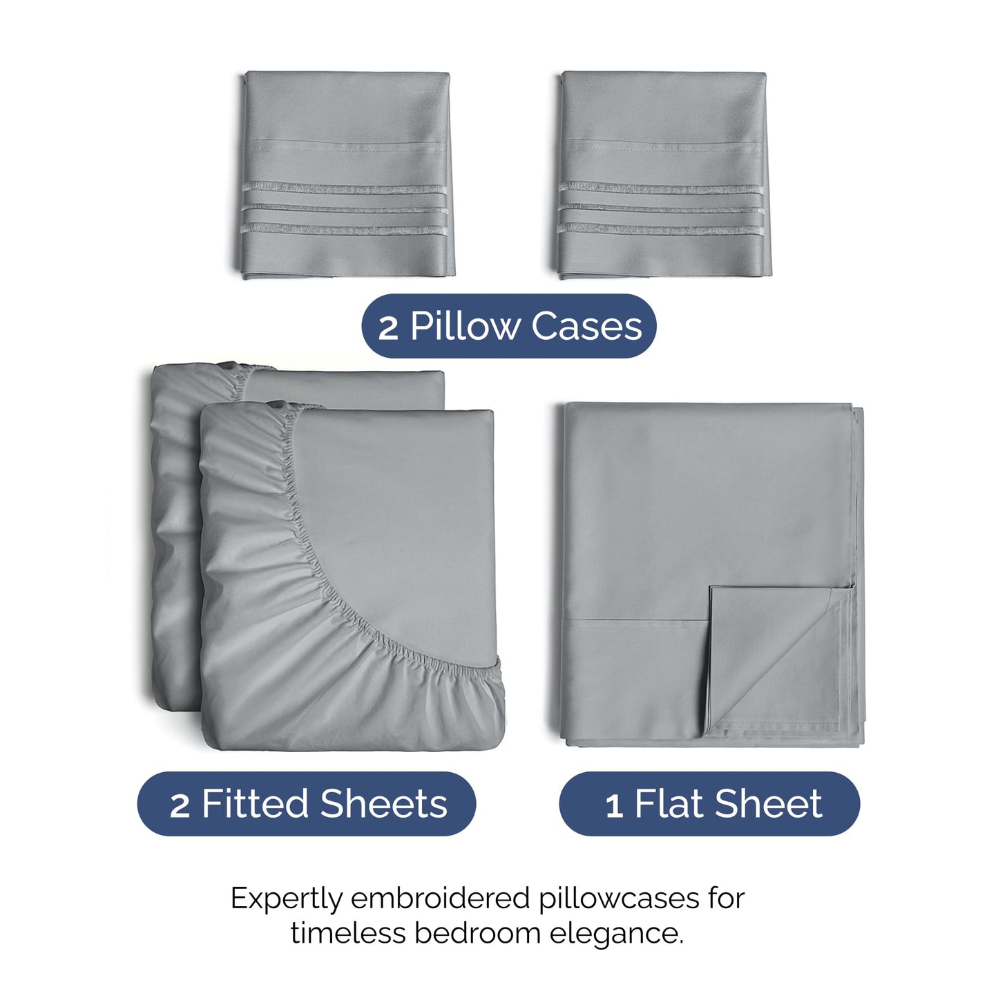 Split King Size 5 Piece Sheet Set - Comfy Breathable & Cooling Sheets - Hotel Luxury Bed Sheets for Women & Men - Deep Pockets, Easy-Fit, Soft & Wrinkle Free Sheets - Steel Blue Oeko-Tex Bed Sheet Set
