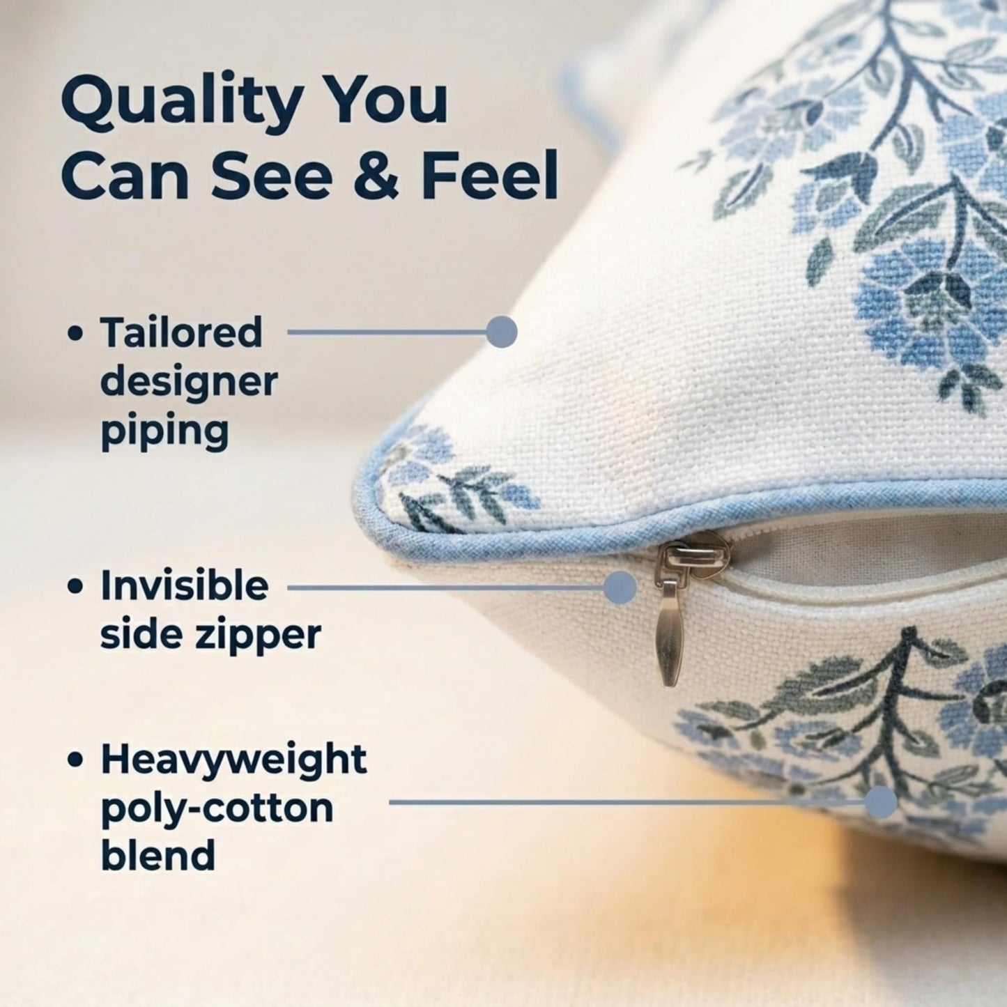 Jillien Harbor “The Camille” Floral Block Print Pillow Cover – Soft Blue and White Decorative Throw Pillow Cover – Grandmillennial Home Decor, 20" x 20"