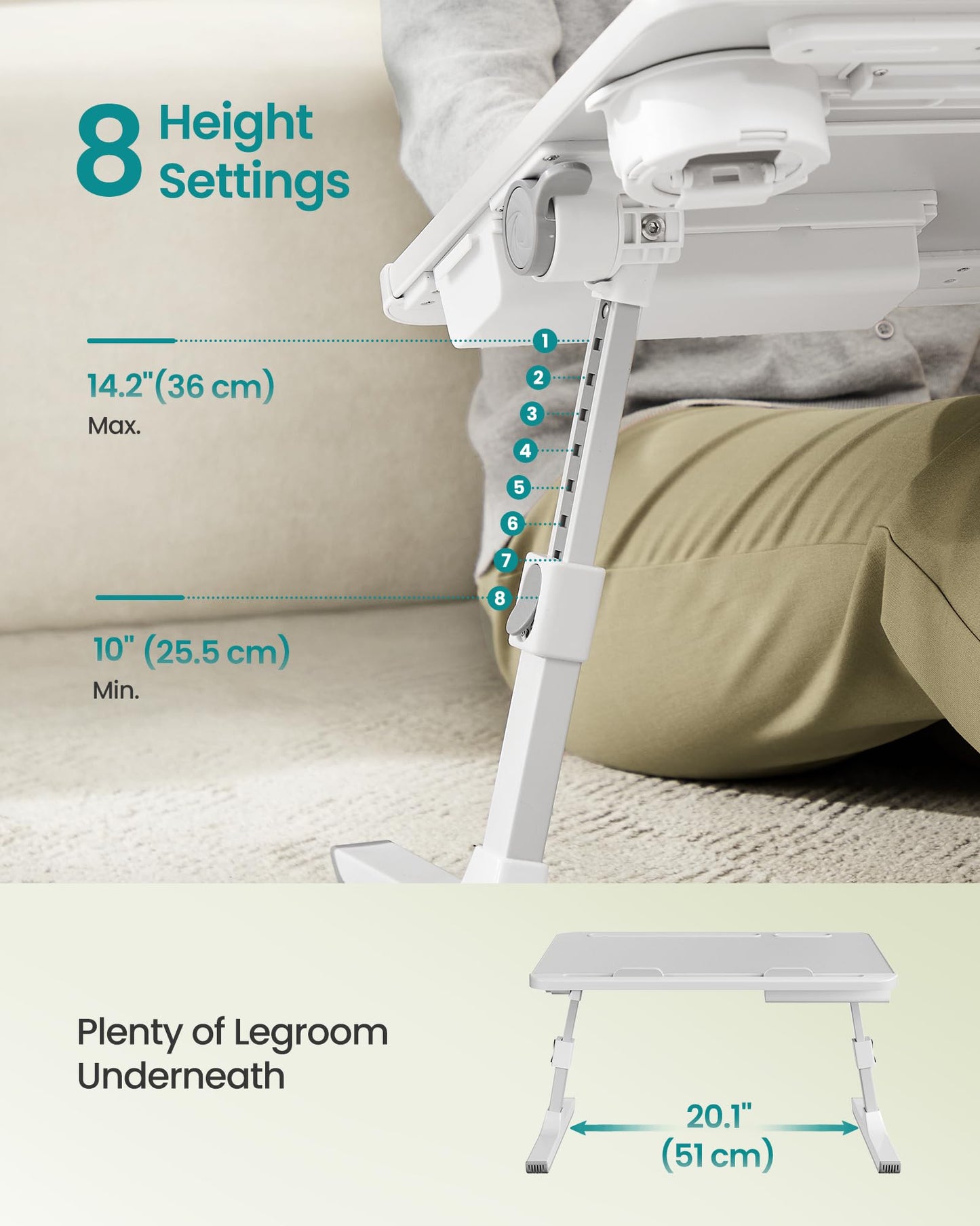 SONGMICS Bed Laptop Desk, Foldable Bed Desk for Laptop, 15.7 x 22 Inches Large Desktop, 120° Stepless Tilt, Adjustable Height, Cup Holder, Tray, Portable Bed Sofa Table, Gray ULLD113GZ01
