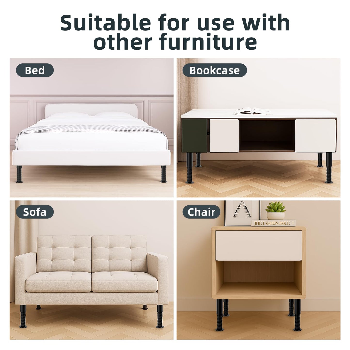 Yireehome Adjustable 8-12 inch Bed Legs Metal Replacement Heavy Duty Leg M8 M10 Thread 4Pcs Support Leg for Adjustable Bed Frame, Sofa, Cupboard, Desk