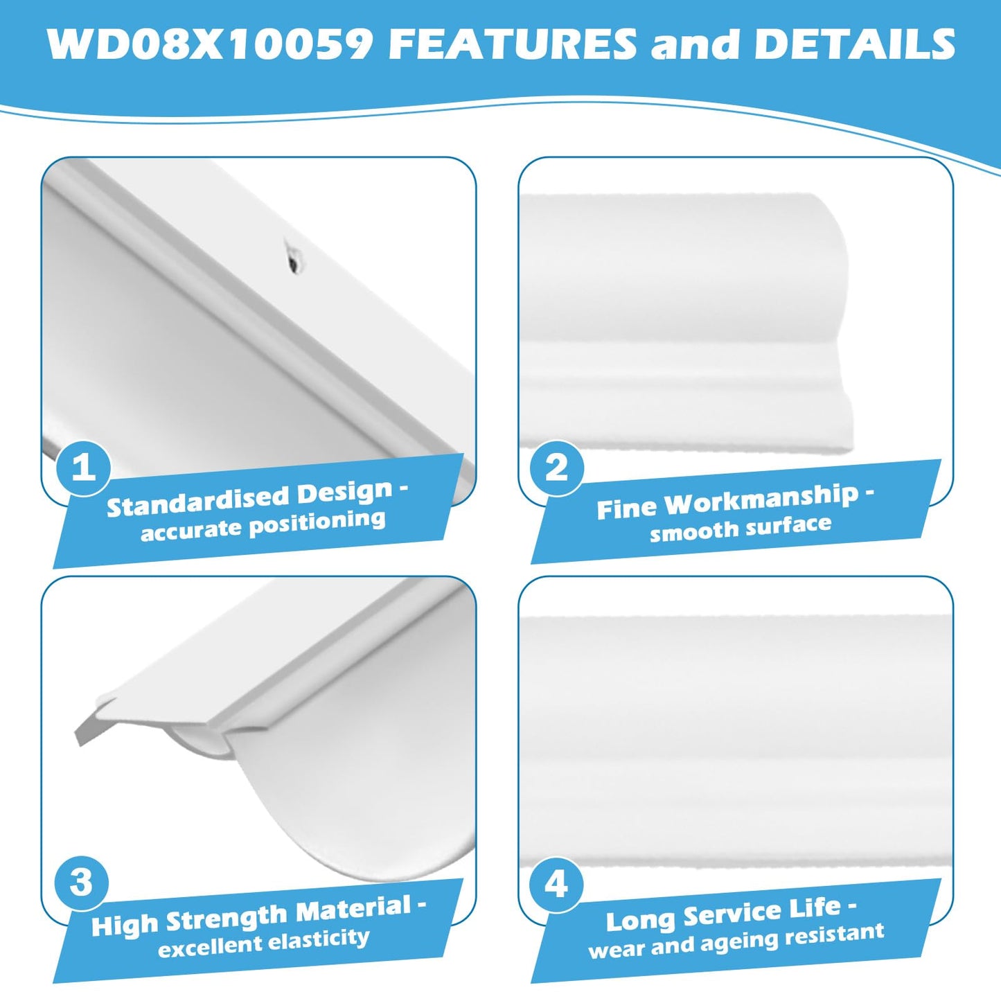 WD08X10059 Dishwasher Seal Compatible with GE Dishwasher Door Seal for Short Bottom Door Replace AP3860882 1168254 AH1018448 EA1018448 PS1018448 GLD5750N10CS EDW5000L00BB PDW7880V00SS (White 1 PACK)