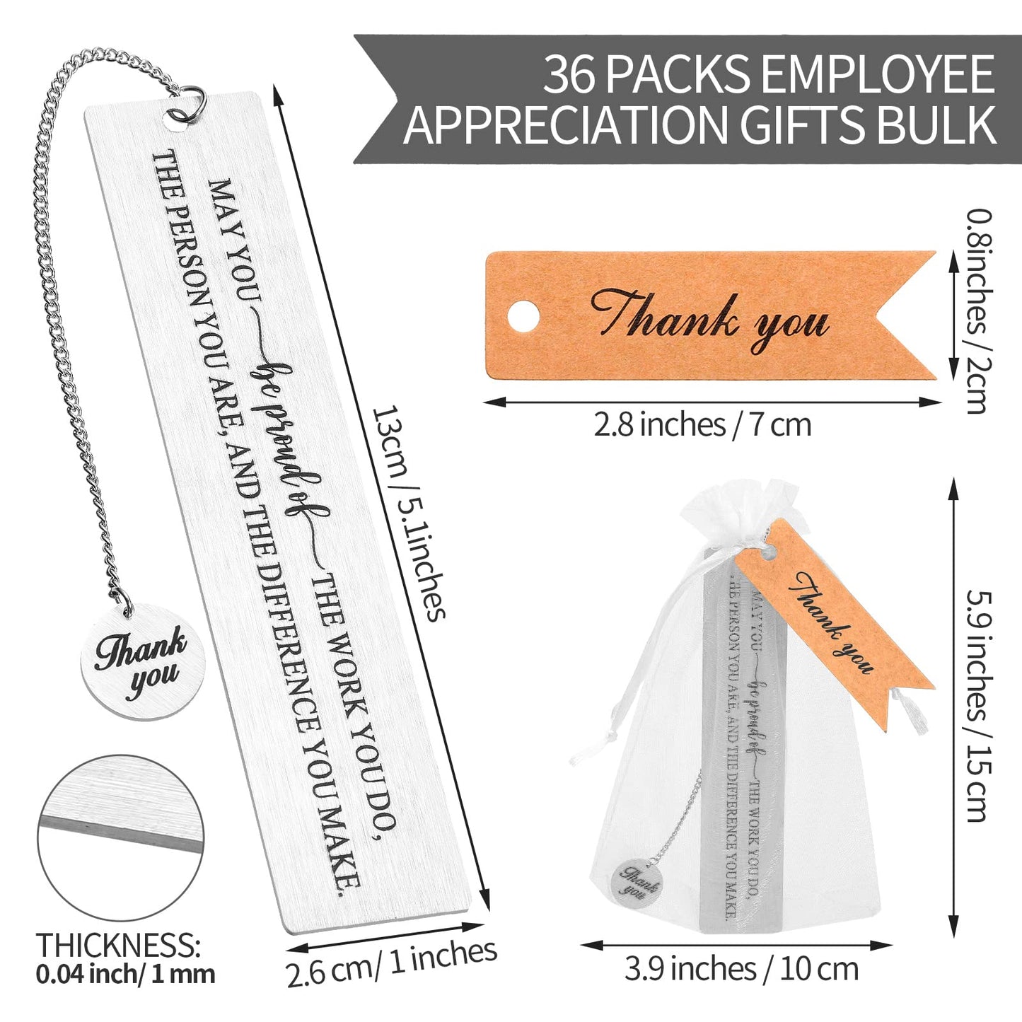 Geosar 108 Pcs Employee Appreciation Gift Teacher Bookmarks Include 36 May You Be Proud Bookmarks 36 Thank You Cards 36 Gift Bags Set for Teacher Secretary CNA Nurse Coworker Librarian Volunteers