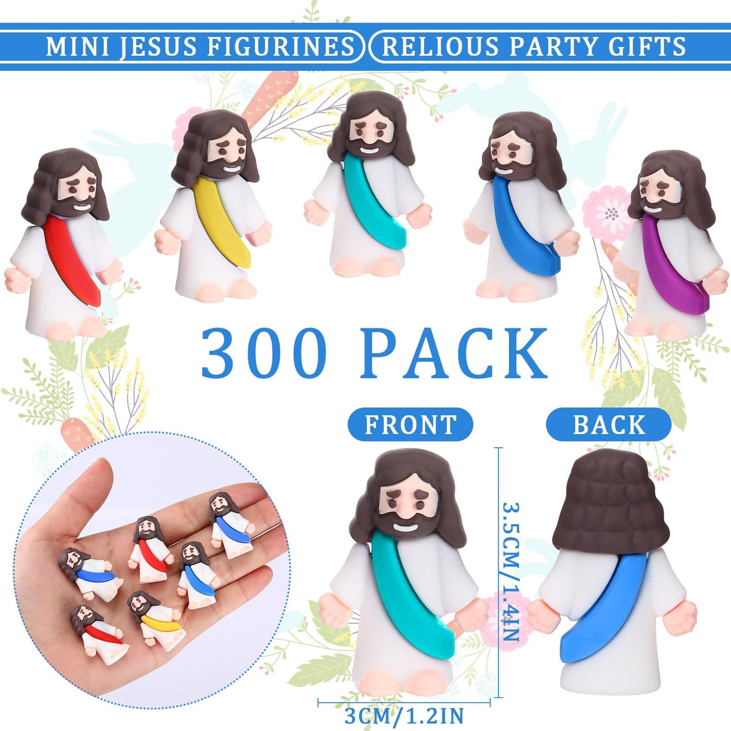 Barydat 300 Pcs Mini Jesus Figures Bulk Tiny Jesus Figurines Little Christ Savior Religious Party Favors Pocket to Hide and Seek for VBS 2026 Church Sunday School Baptism Gifts(Colorful)