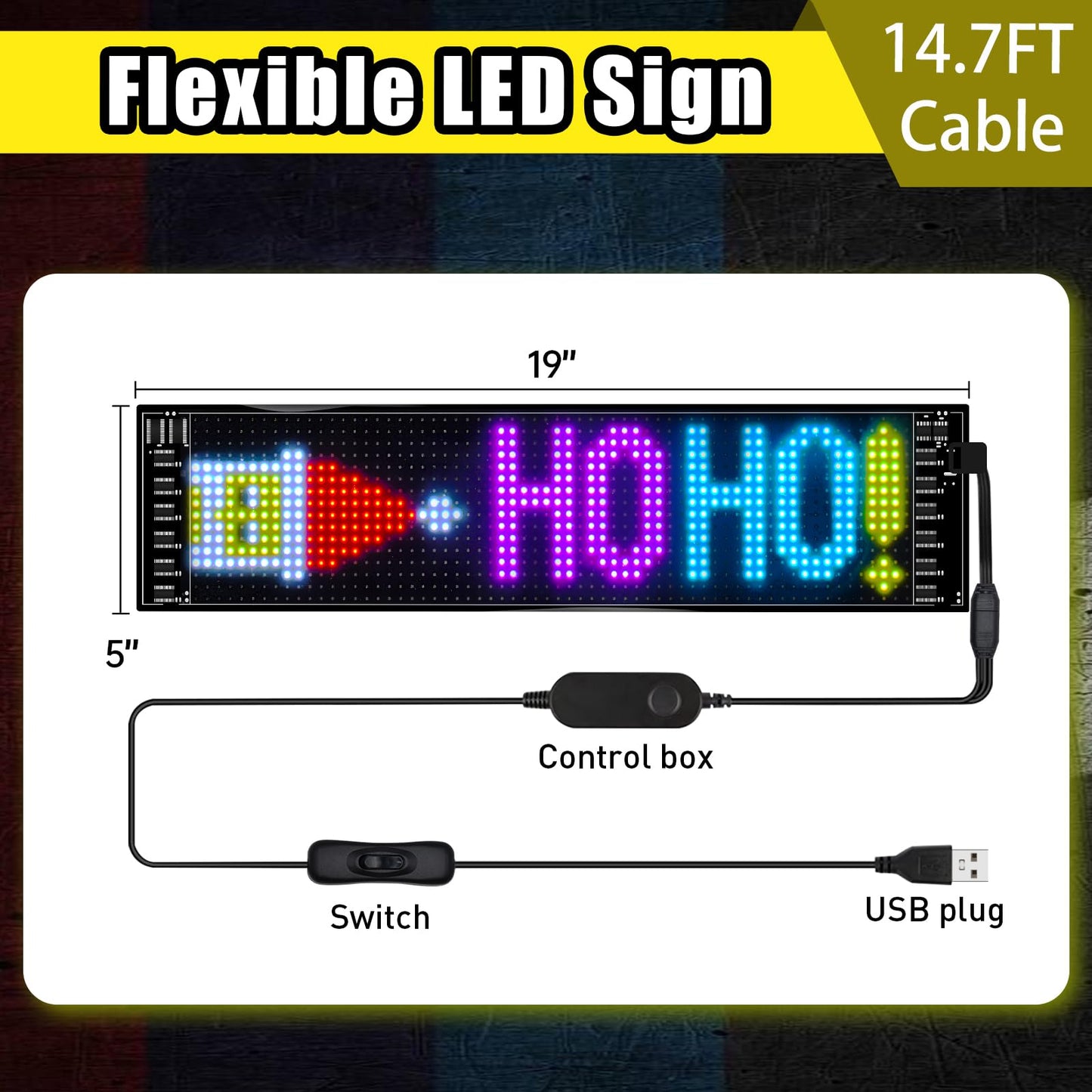 Programmable Car Sign | Message Scrolling LED Display for Indoor | Flexible Advertising Sign | Bluetooth APP | Custom Editor Animations/Text/Graffiti
