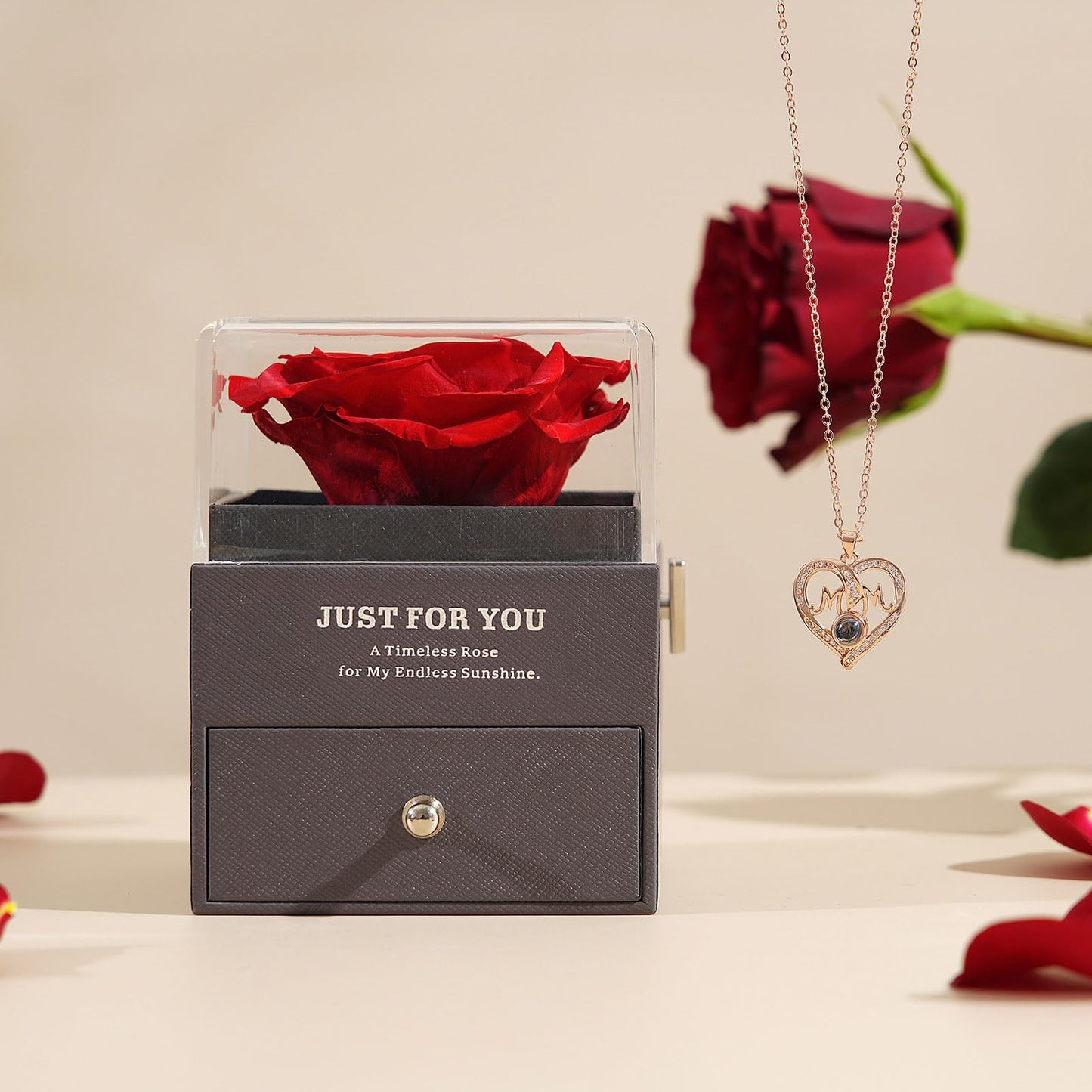 ADDWel Gifts for Mom Birthday Mothers Day, Real Preserved Rose Gift with I Love You Mom Necklace and Music Box You are My Sunshine, Timeless Elegant Gifts from Husband Son or Daughter for Moms Bday