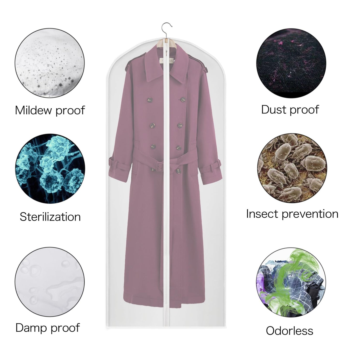 Kntiwiwo 60 inches Garment Bags for Closet Storage with Zipper Clear Garments Bag for Gowns Long, Dresses, Suit, Coat - Set of 20 [Upgraded Version]