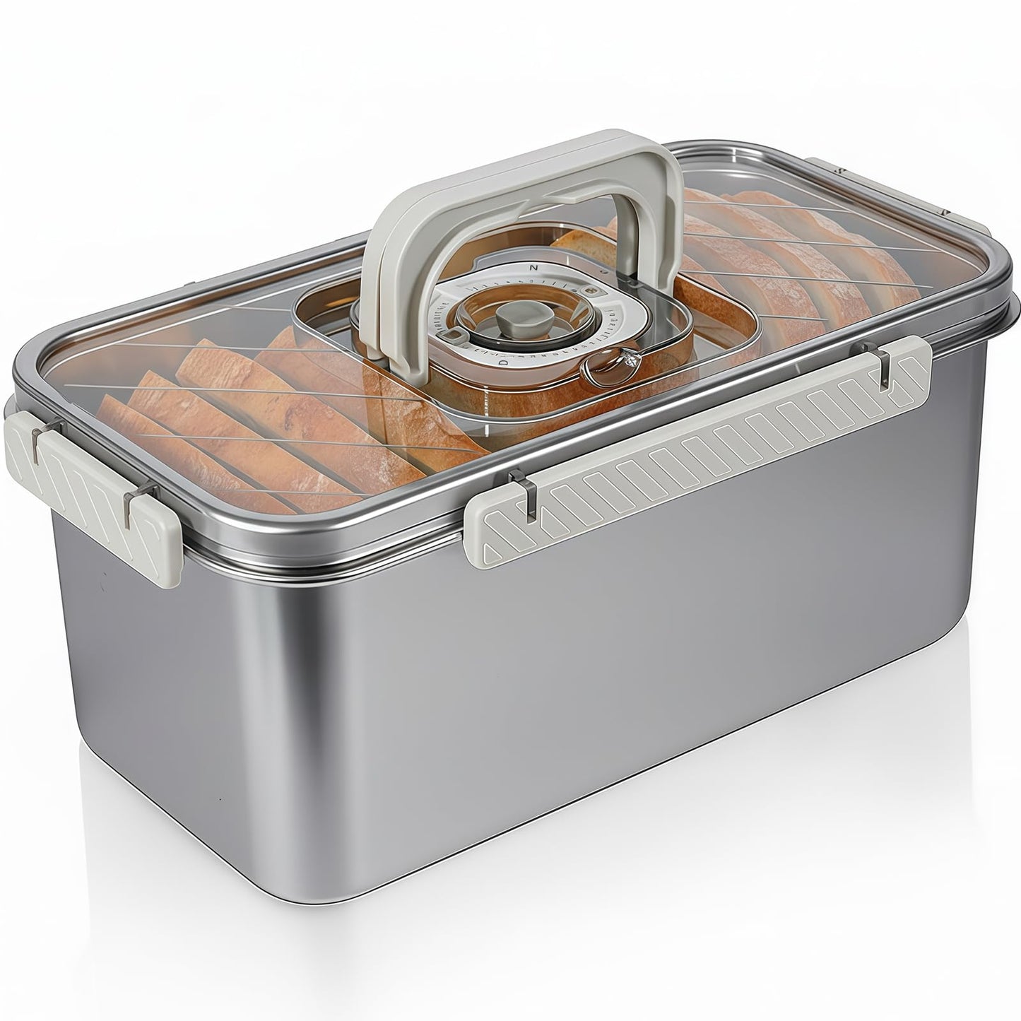 Gifhomfix Bread Box Airtight 304 Stainless Steel Bread Container, Dishwasher Safe Bread Storage for Homemade Bread, Time Recording Bread Storage Container with Lid and Handle