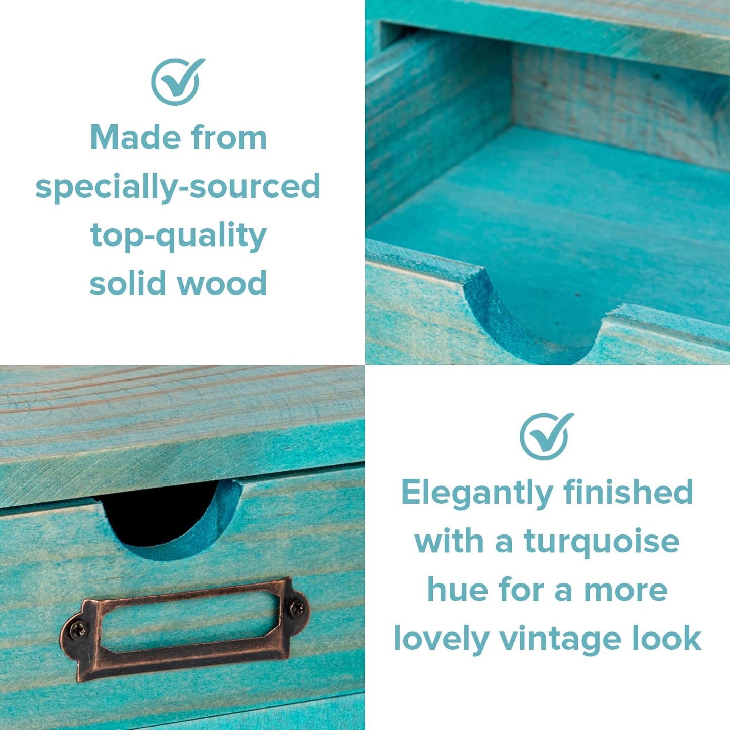 Turquoise 4-Tier Drawer Unit - Teal European Country Style Desk Organizer Box - 9.7x7x10 Wooden Stackable Drawers - Countertop Organizer Drawers w/Label Holder - 4-Level File Drawer Unit