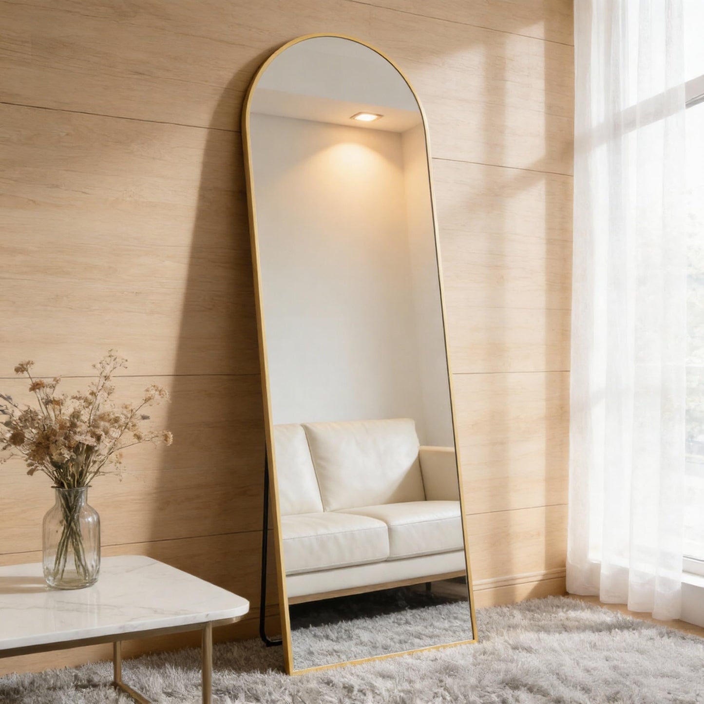 NEWBULIG 64"x21" Arched Full Length Mirror, Full Body Floor Mirror with Aluminum Alloy Thin Frame, Wall or Standing Mirror for Bedroom, Living Room, Dressing Room, Gold