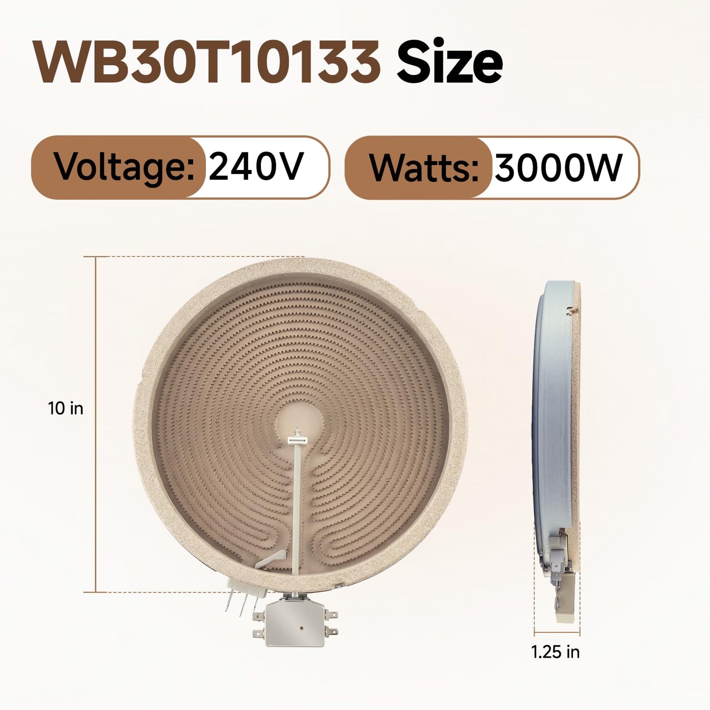 WB30T10133 Dual Radiant Surface Element, 240V 3000W Electric Cooktop Heating Element Compatible with GE Hotpoint Haier Stove, Replaces WB30X24111, NE59M432, 164D3871P001, PS2321567, 1474218