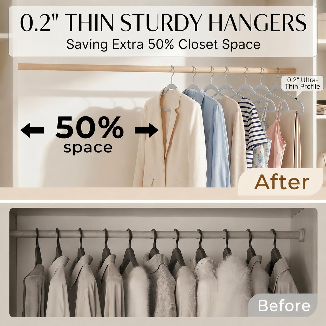 SMARTOR Plastic Hangers 50 Pack, Thin Hangers with 360° Swivel Hook, Non-Velvet Hanger Heavy Duty Clothes Holders for Closet - Durable Adult Hanger, Space Saving Hangars - Gray