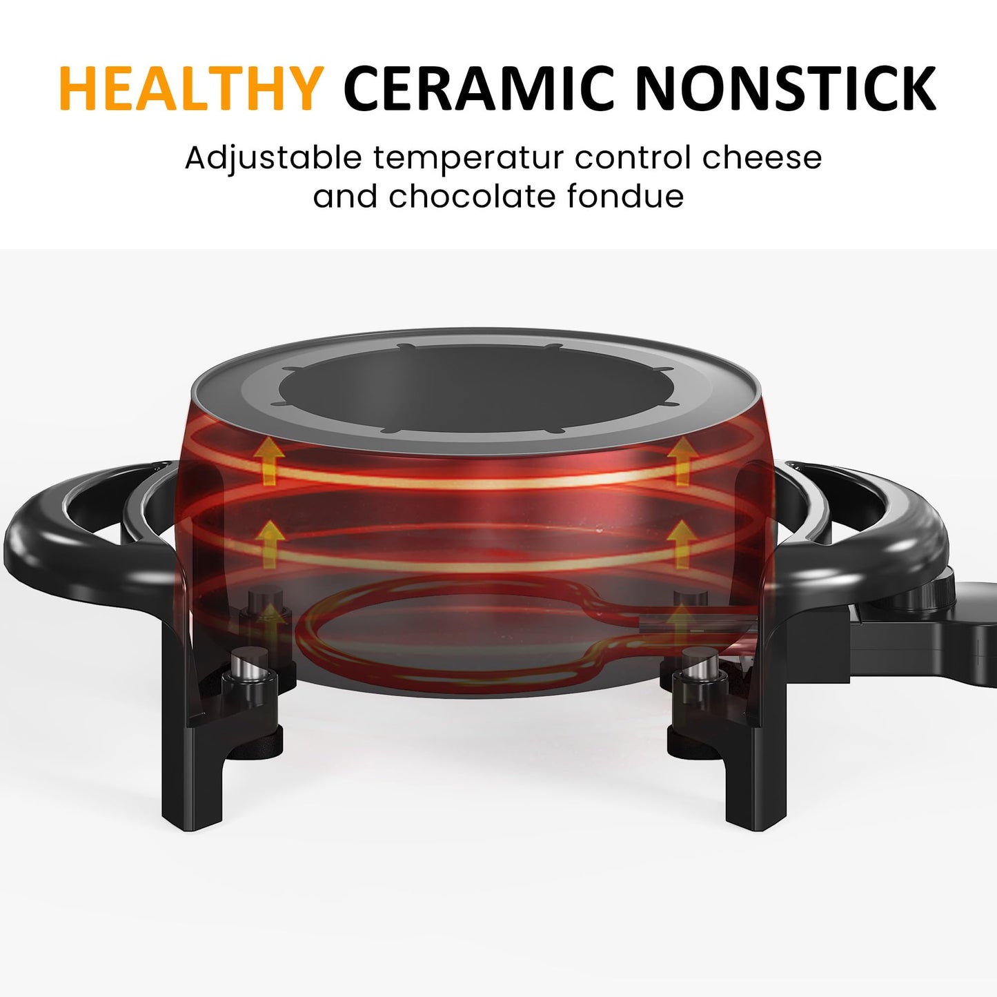 Sunvivi 3 Quart Electric Fondue Pot Set for Melting Chocolate Cheese with Adjustable Temperature Control and 8 Color-Coded Forks, 1000W Non-Stick Fondue Maker for Dessert, Oil and Broth