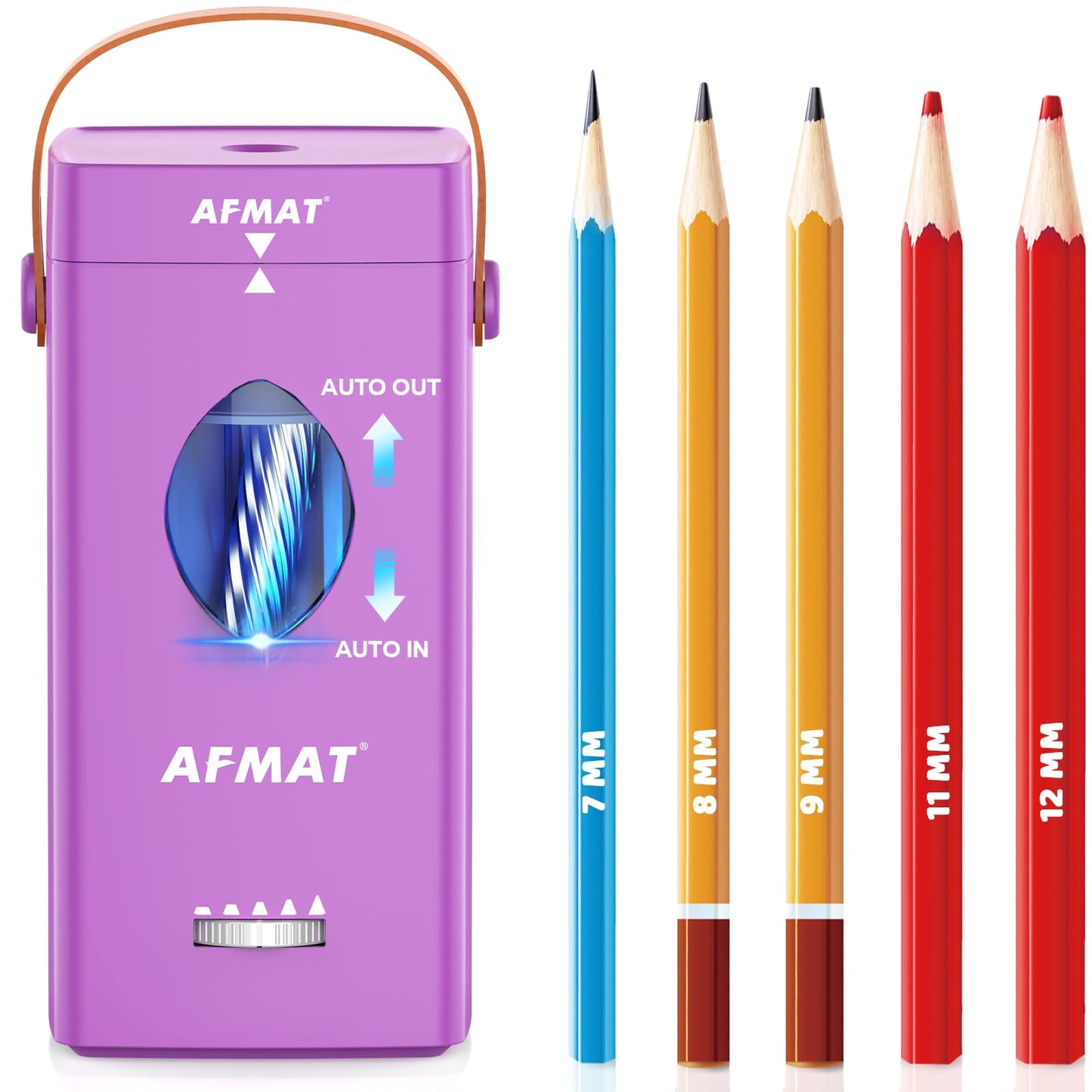 AFMAT Electric Pencil Sharpener, Fully Automatic Pencil Sharpener for 6-12mm No.2/Jumbo Pencils, Auto in & Out, 5 Sharpness Modes, Rechargeable Heavy Duty Sharpeners for Classroom/Home/Office PSC7