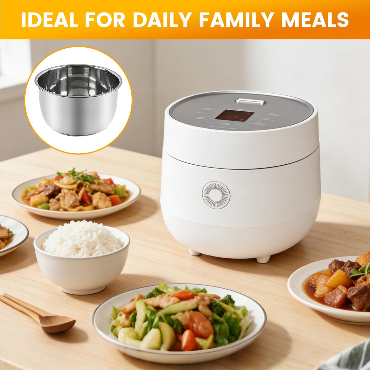 Replacement Rice Cooker 6-Cup Inner Pot Only Compatible with CUCKOO CR-0675FW – 304 Stainless Steel Inner Bowl with Multi-Ply Base, Durable Pots for Multi-Cookers, Easy to Clean and Dishwasher Safe