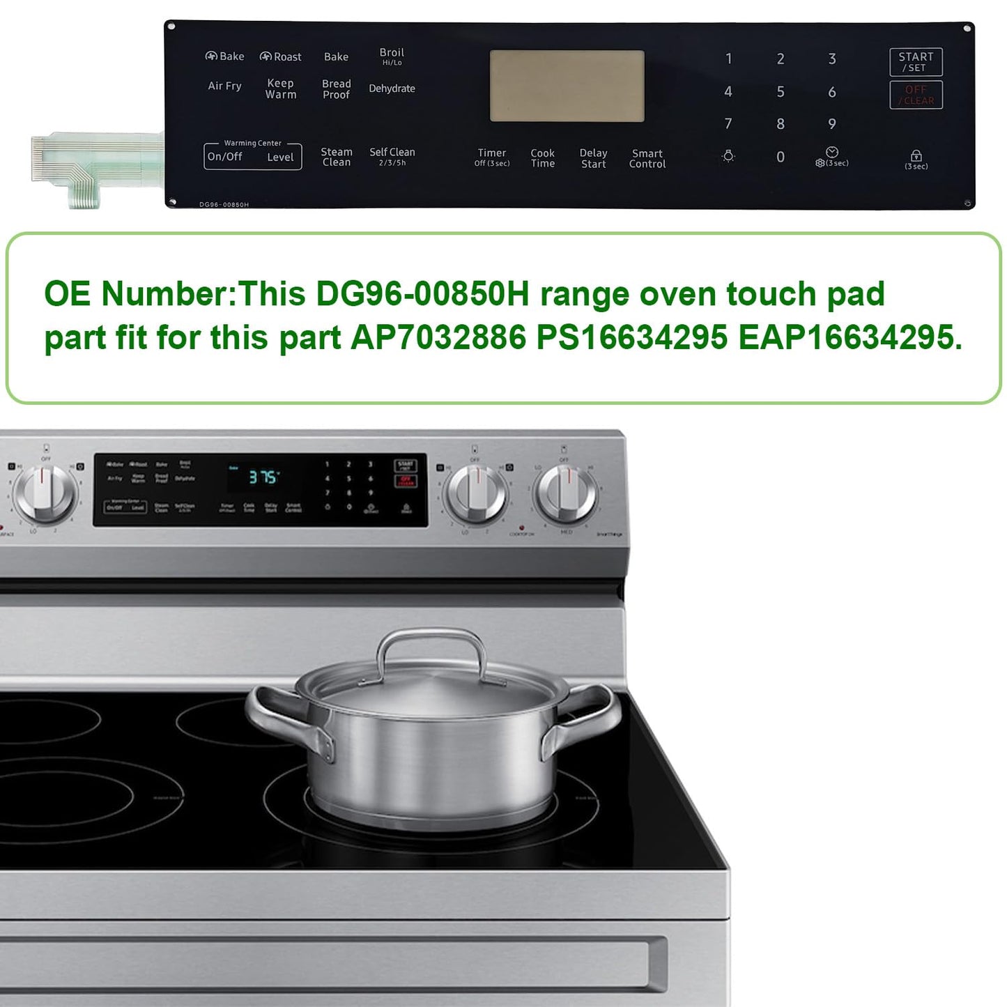 Upgraded DG96-00850H Range Membrane Switch Touchpad Control Panel Compatible with Samsung Gas Ranges Ovens NE63A6511SS/AA-00,NE63A6511SS/AC,NE63A6511SG/AA-00,NE63A6511SS/AA