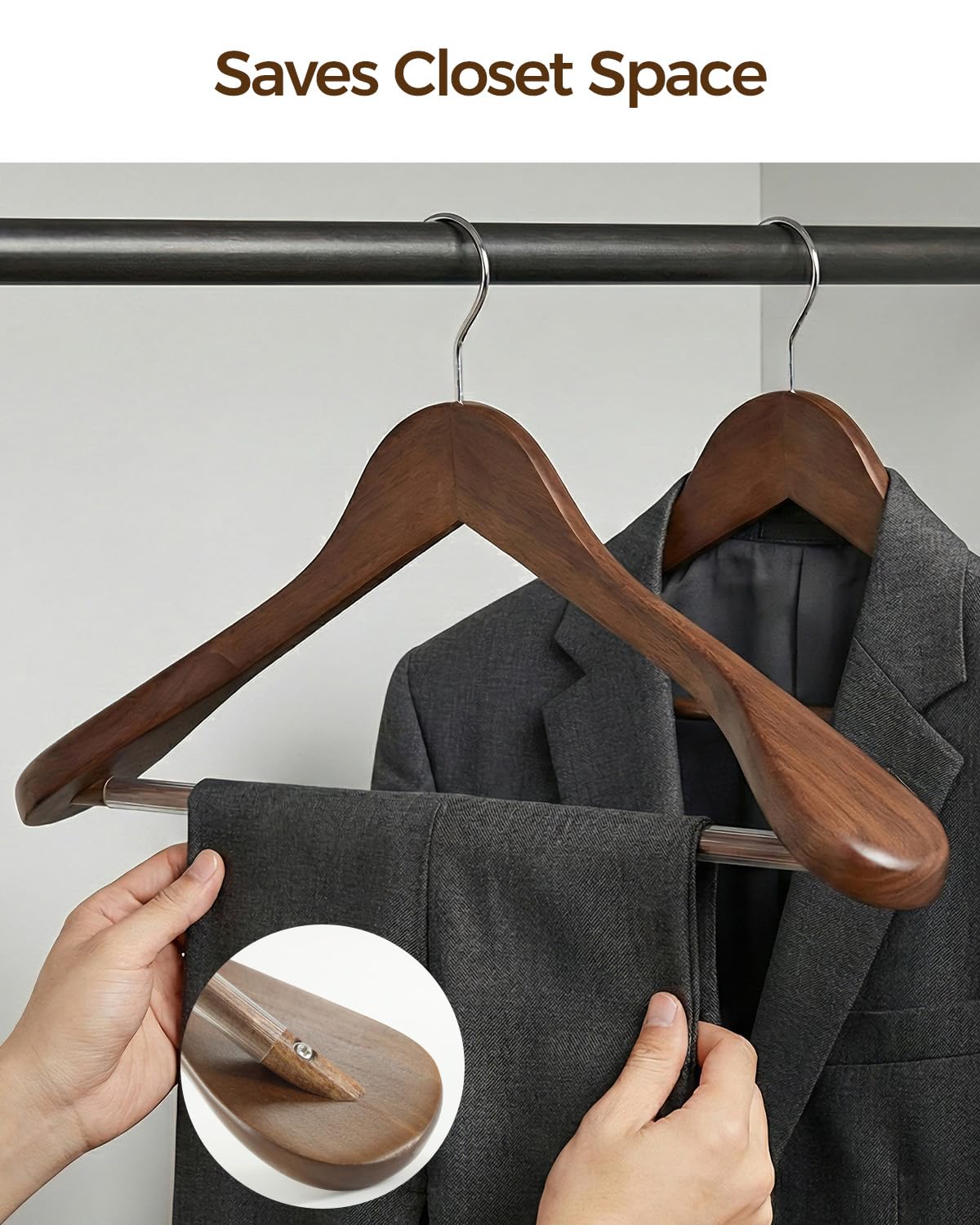 Verahaus Premium Wooden Hangers 6-Pack – Wide Shoulder Non-Slip Design for Coats, Jackets & Suits | 360° Rotating Closet Organizers | Durable & Space-Saving (Vintage Wood)