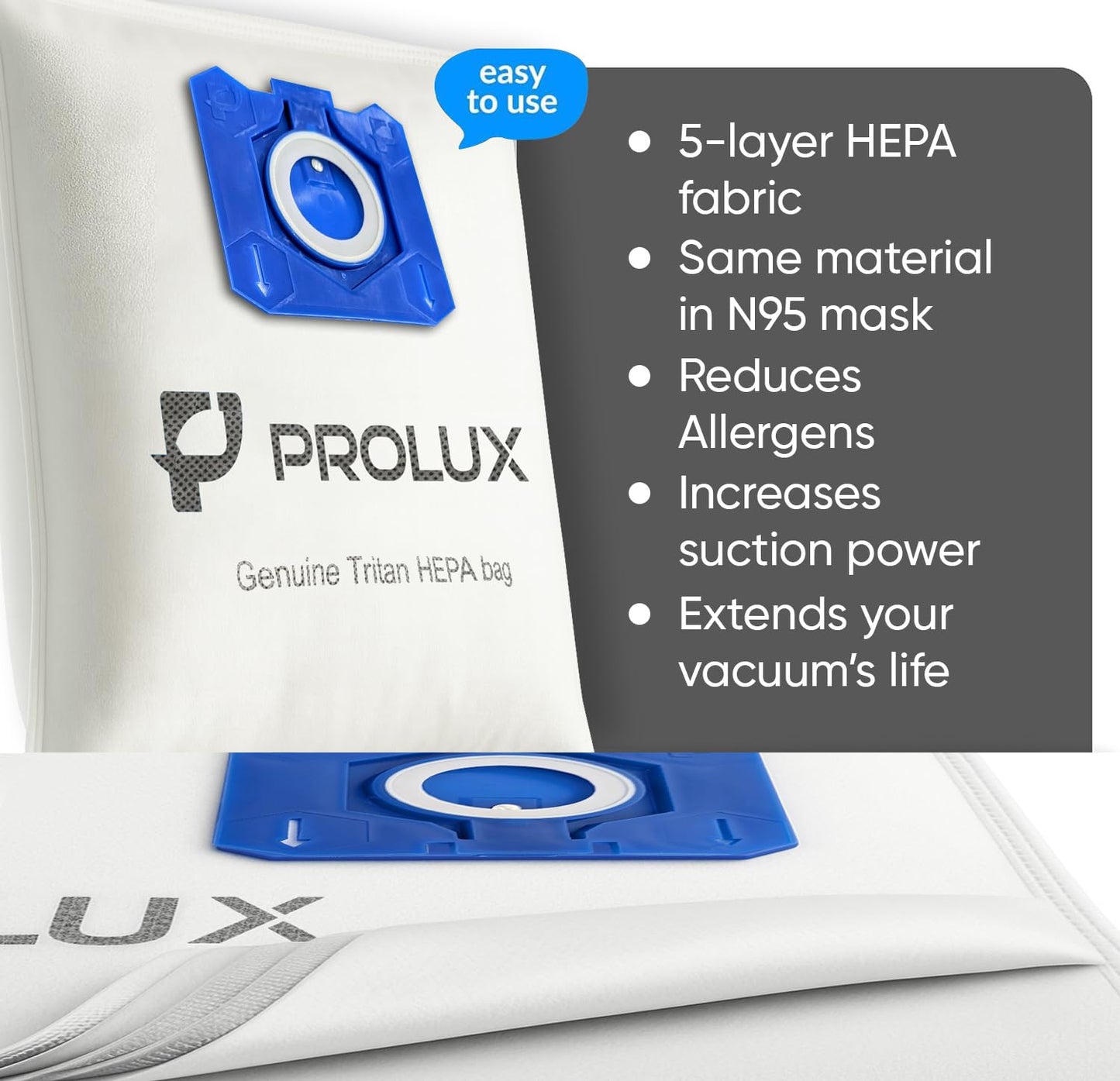 6 pack of HEPA bags and 2 post Filters for the Prolux Tritan series vacuum cleaners