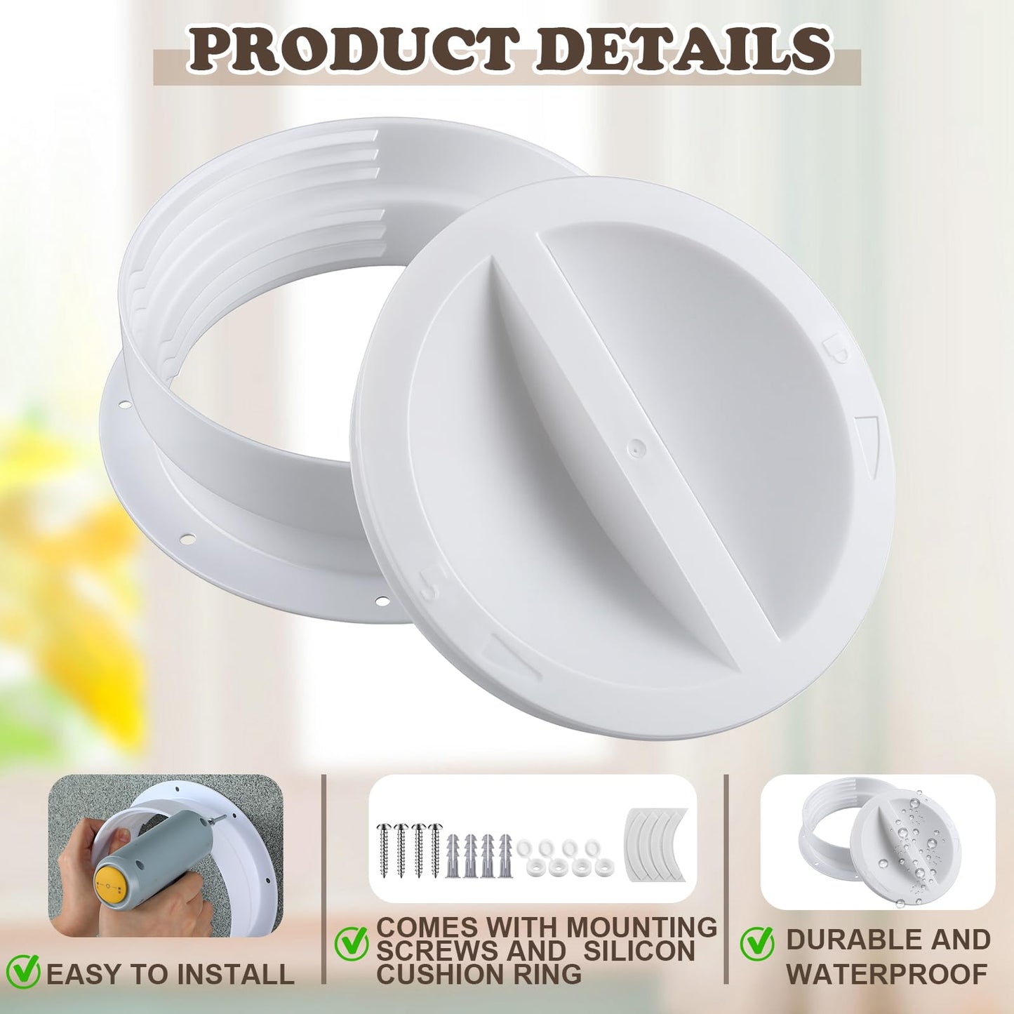 Innconee 1 Set White Dual Size Wall Mount Connector for Portable Ac Vent Ac Exhaust Hose Coupler for 6 and 6.5 Inches Hose Accessories Plug