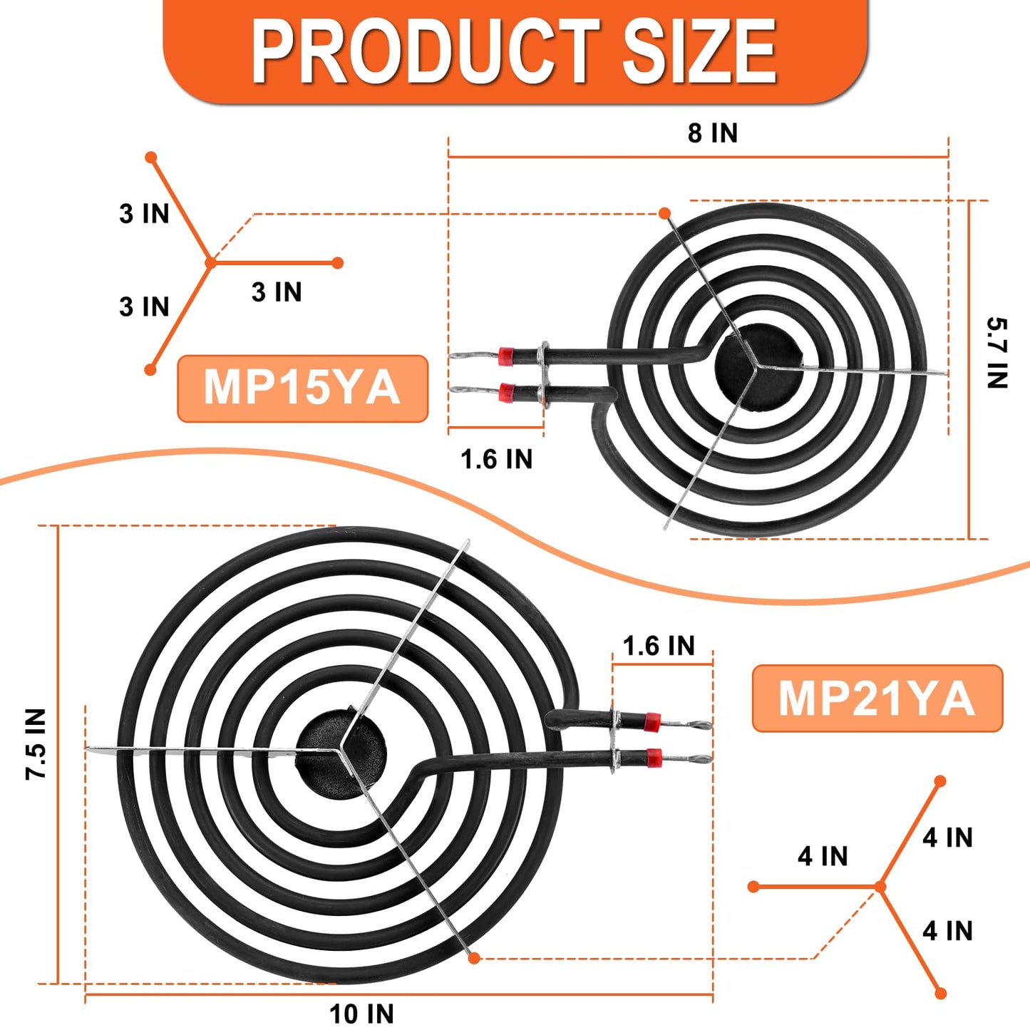 2*316048413(8") 2*316048414(6") Electric Stove Burner Drip Pans MP22YA Electric Range Burner Element Set MP15YA(6") MP21YA(8") Compatible with Frigidaire Kenmore Crosley Range Oven/Stove by Cenipar