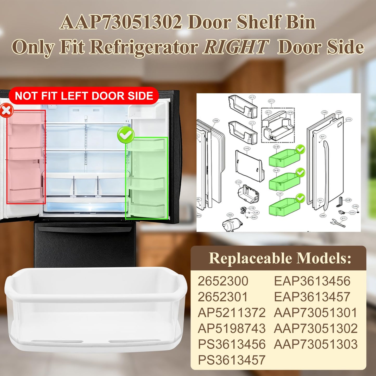 Upgraded AAP73051302, AAP73051301 Door Bin (Right) Compatible with LG LFX25978SW Door Shelf, LFX25978ST/00 Right Door Bin, LFX25978SB Door Shelf, Kenmore 79551012010, etc, Replacement AAP73051303