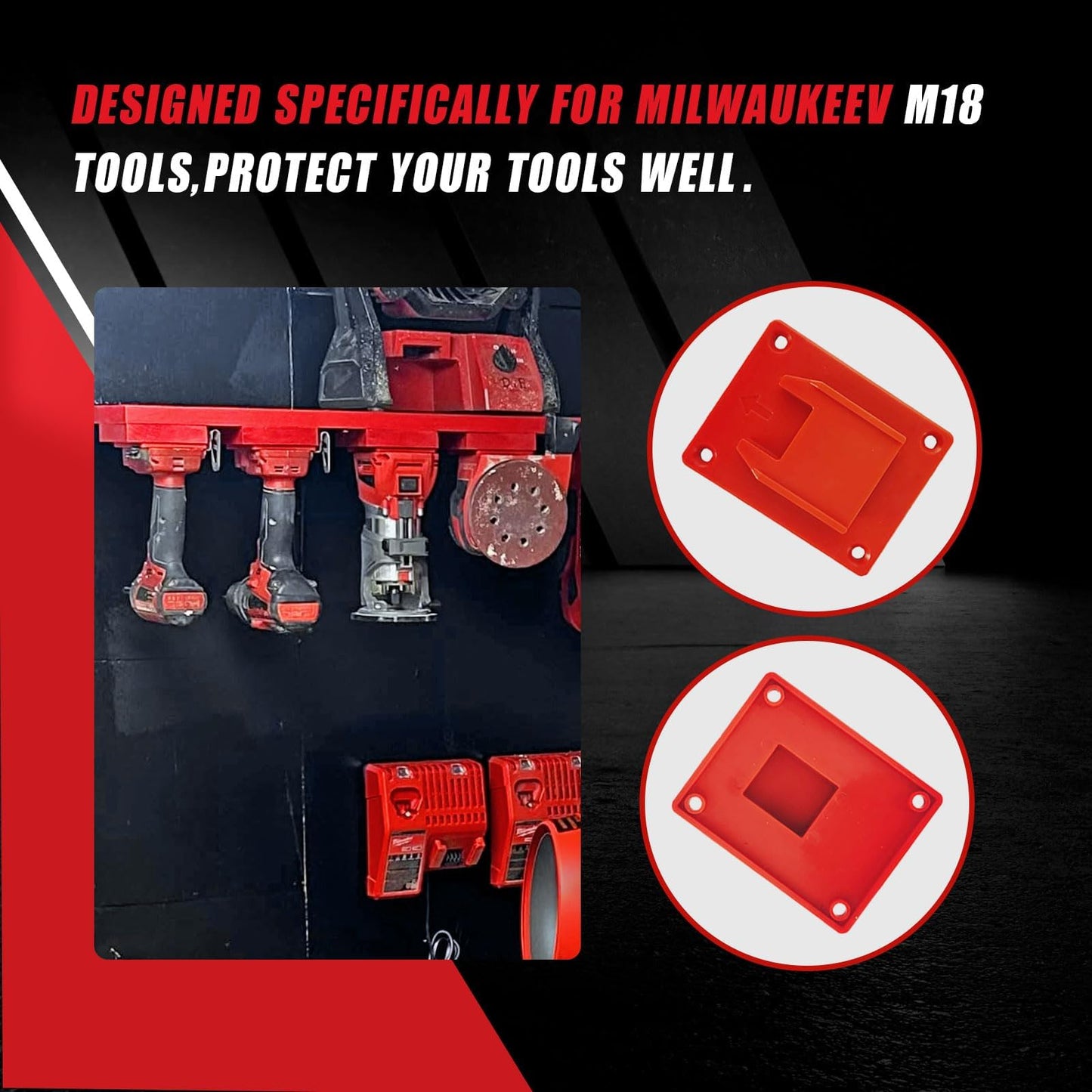 MXASLKMZ 20Pcs Wall Mount Tool Holders and Battery Holder for Milwaukee M18 18V - Heavy Duty Storage Shelf Organizer with Screws, Fits Drill, Saw, Workshop Garage