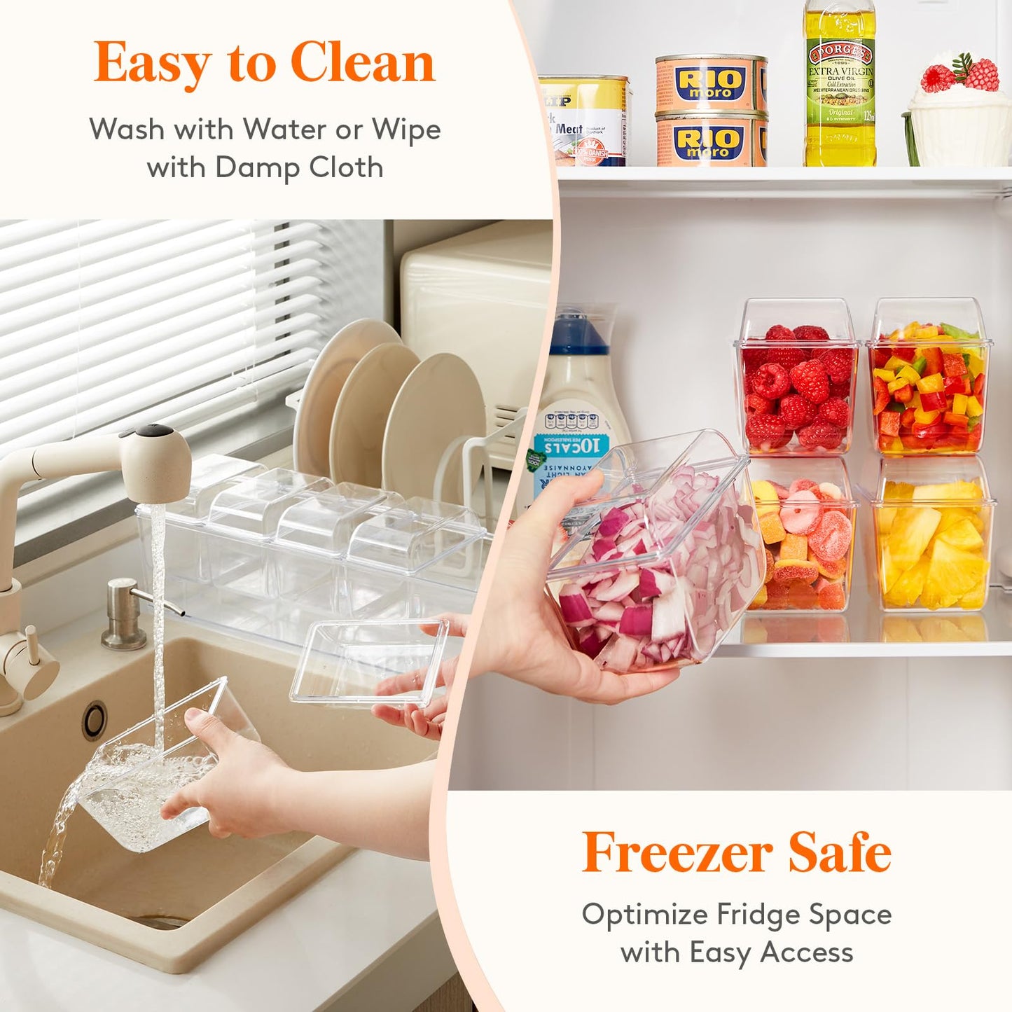 Lifewit 2 Pcs Ice Chilled Condiment Caddy with 5x20 oz Containers, Condiment Server with Separate Lid, Serving Tray Platter with Removable Dishes for Bar Fruit Salad Taco Party Garnish, 39 x13cm/15x5