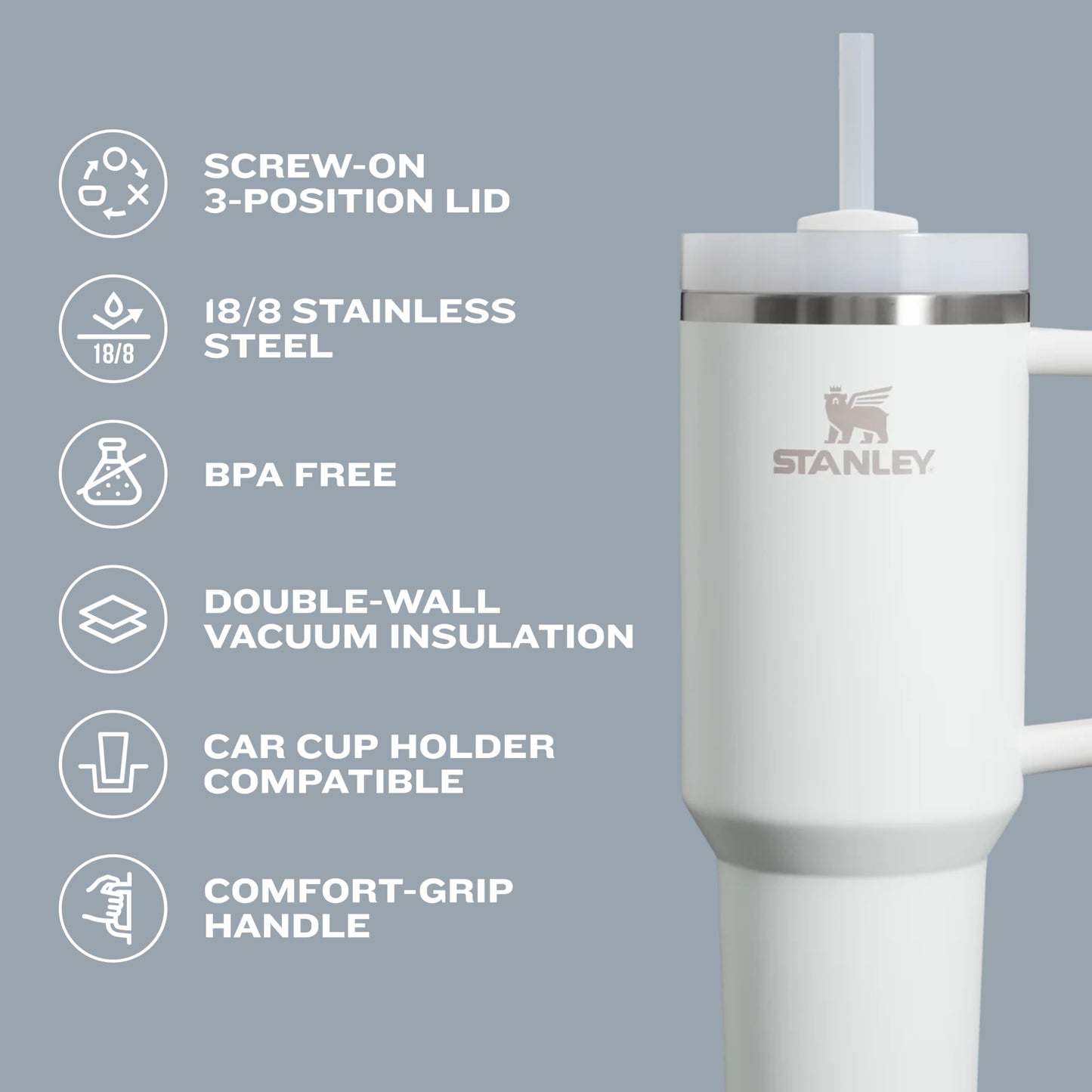 STANLEY Quencher H2.0 Tumbler with Handle and Straw 14 oz | Flowstate 3-Position Lid | Cup Holder Compatible for Travel | Insulated Stainless Steel Cup | BPA-Free | Lilac