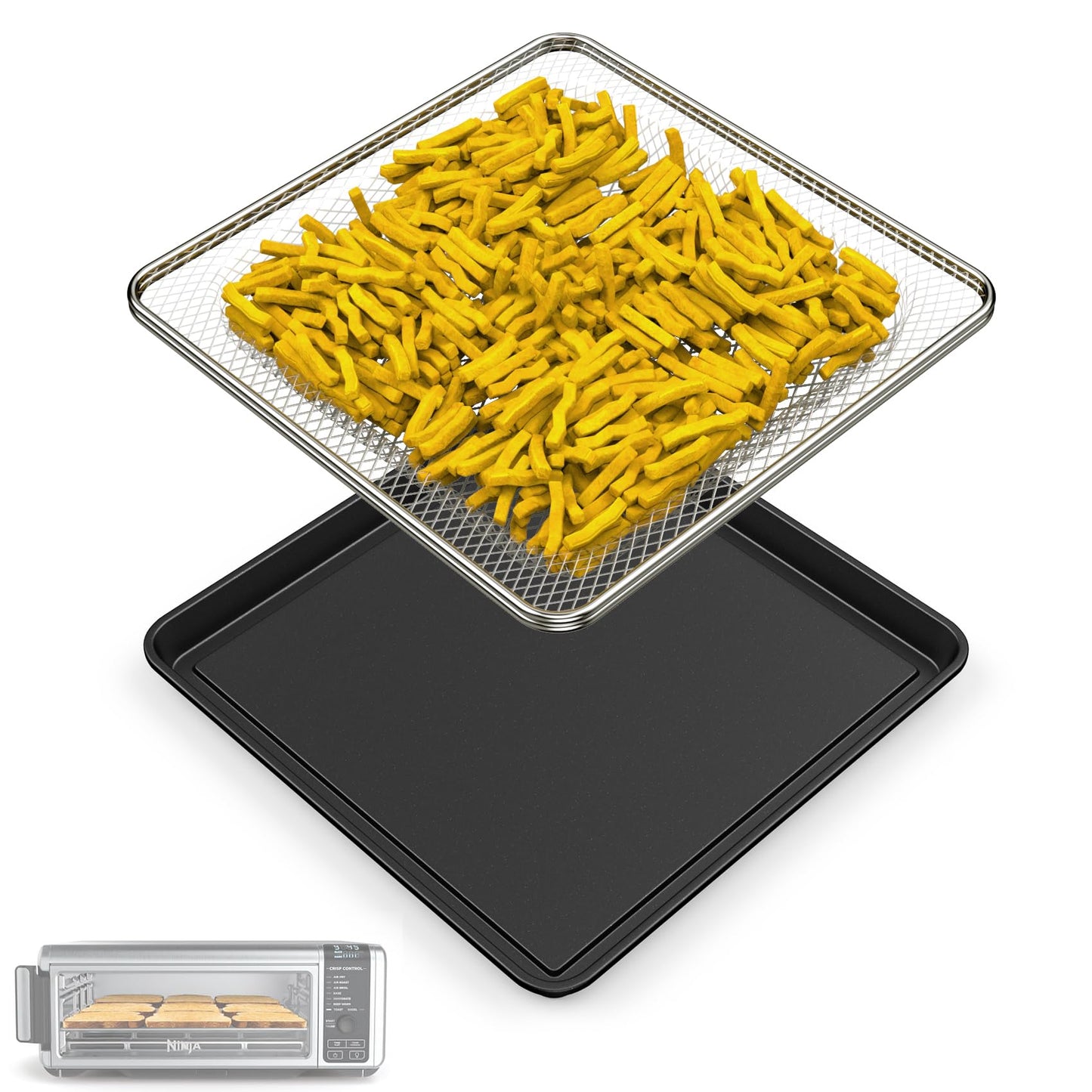 MOASKER Oven Air Fryer Basket and Tray for Ninja Foodi SP101 Air Fryer Oven Accessories, Stainless Steel Basket & Baking Sheet Pan Tray for Ninja Digital Air Fry Countertop Oven SP100 SP101C SP102