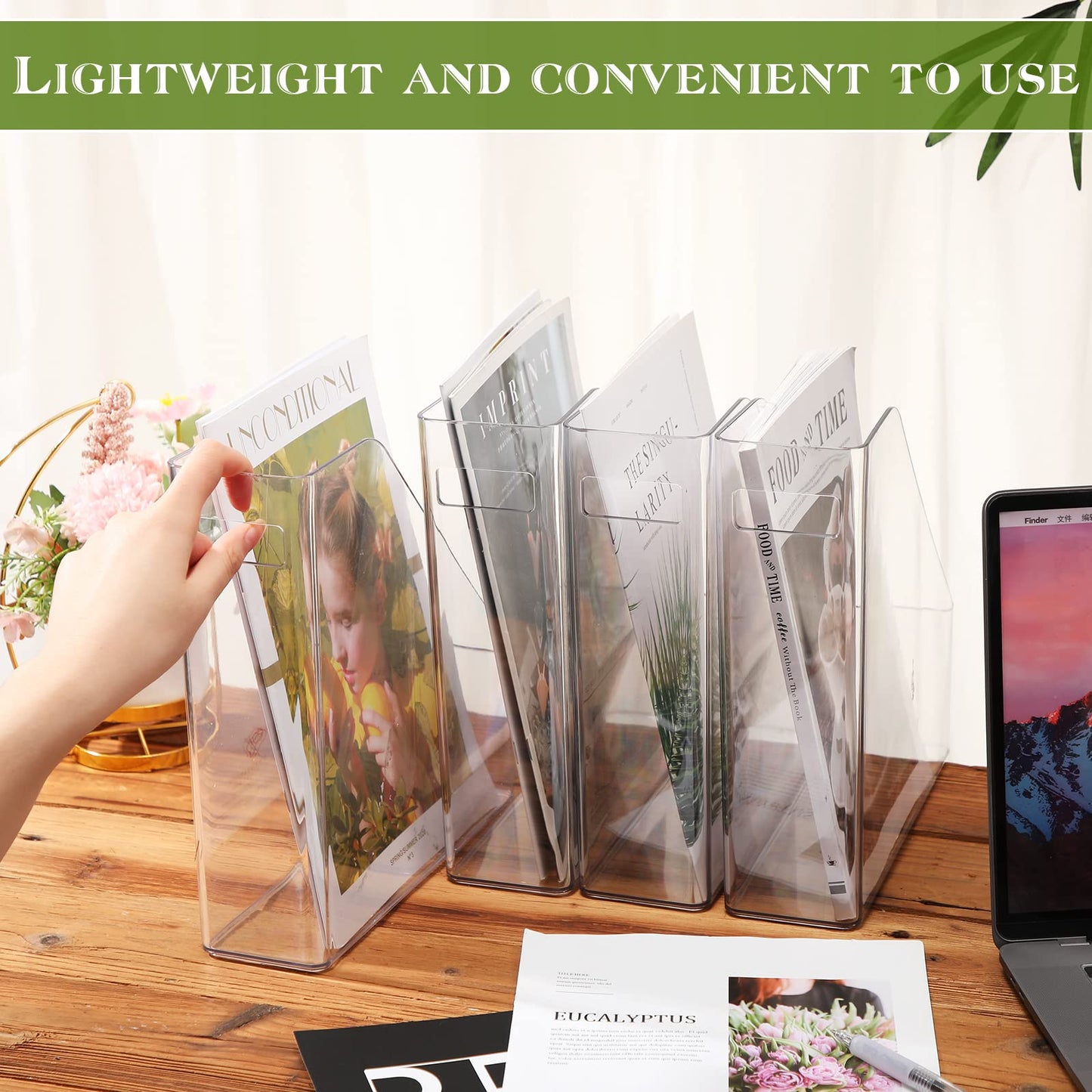 6 Pcs Clear Acrylic Magazine File Holder Plastic Desk Organizer with Handle Basics Vertical Magazine Rack Desk Folder Document Storage Organizer for Home Office School Work Study Desktop Supplies