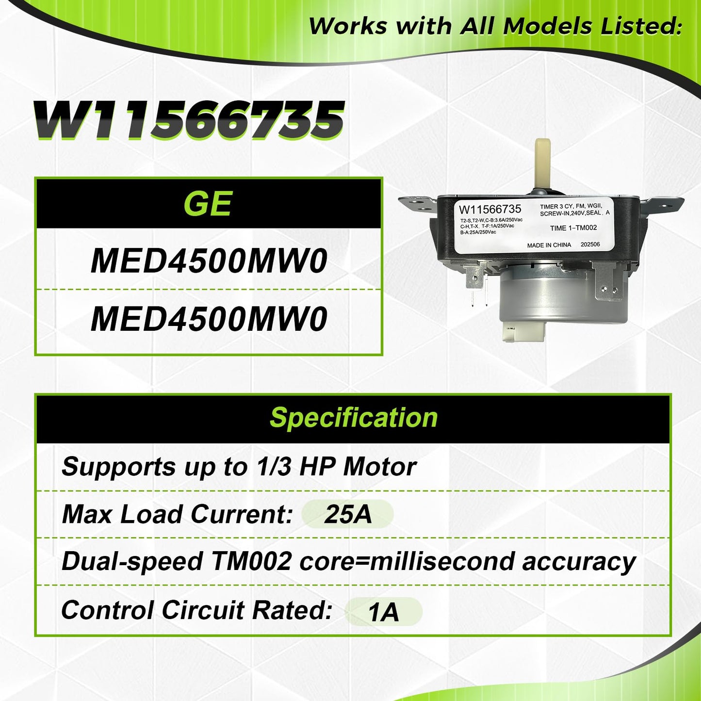 W11685947 W11566735 Dryer Timer & Knob Kit Compatible with Whirlpool Maytag, Replacement Part 4981088 AP7215858 PS17216594 EAP17216594 FIX17216594 162-428-1
