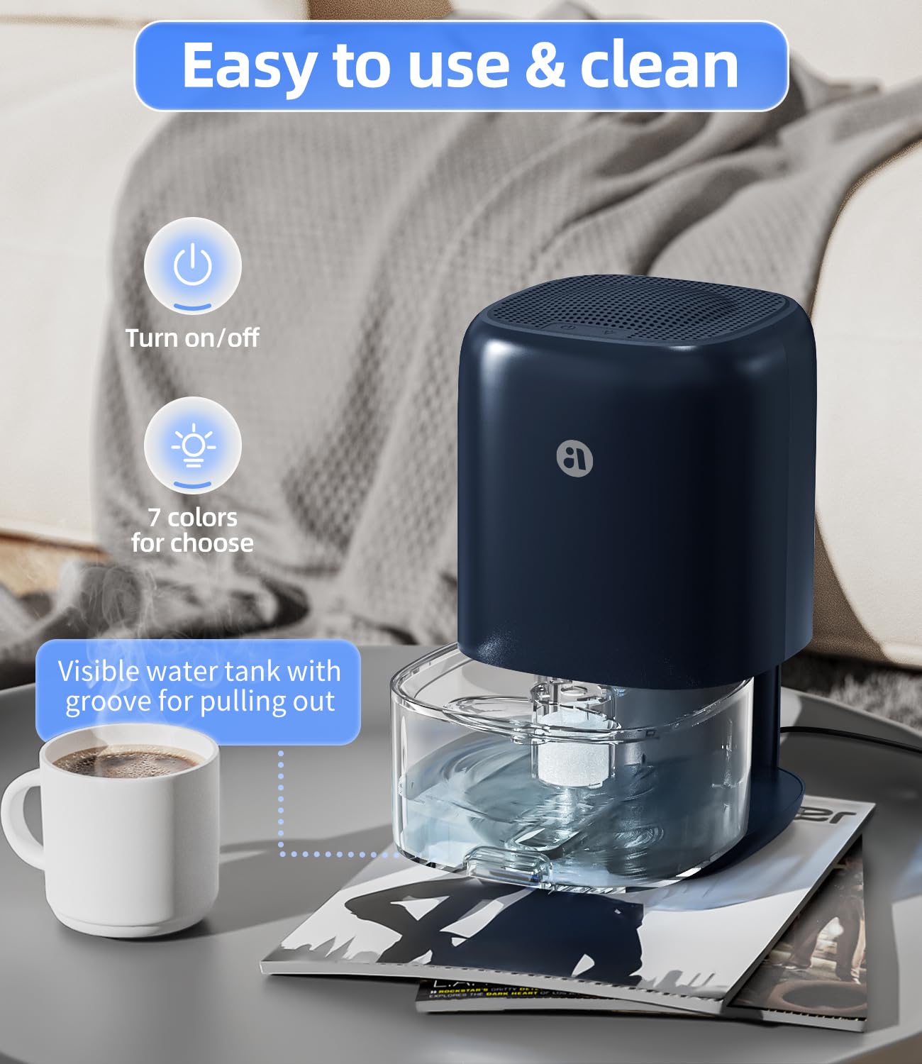 Dehumidifier, 35 OZ Small Dehumidifiers for Bedroom for Home, Quiet with Auto Shut Off, Dehumidifiers for Bedroom (280 sq. ft), Bathroom, RV, Closet, Blue