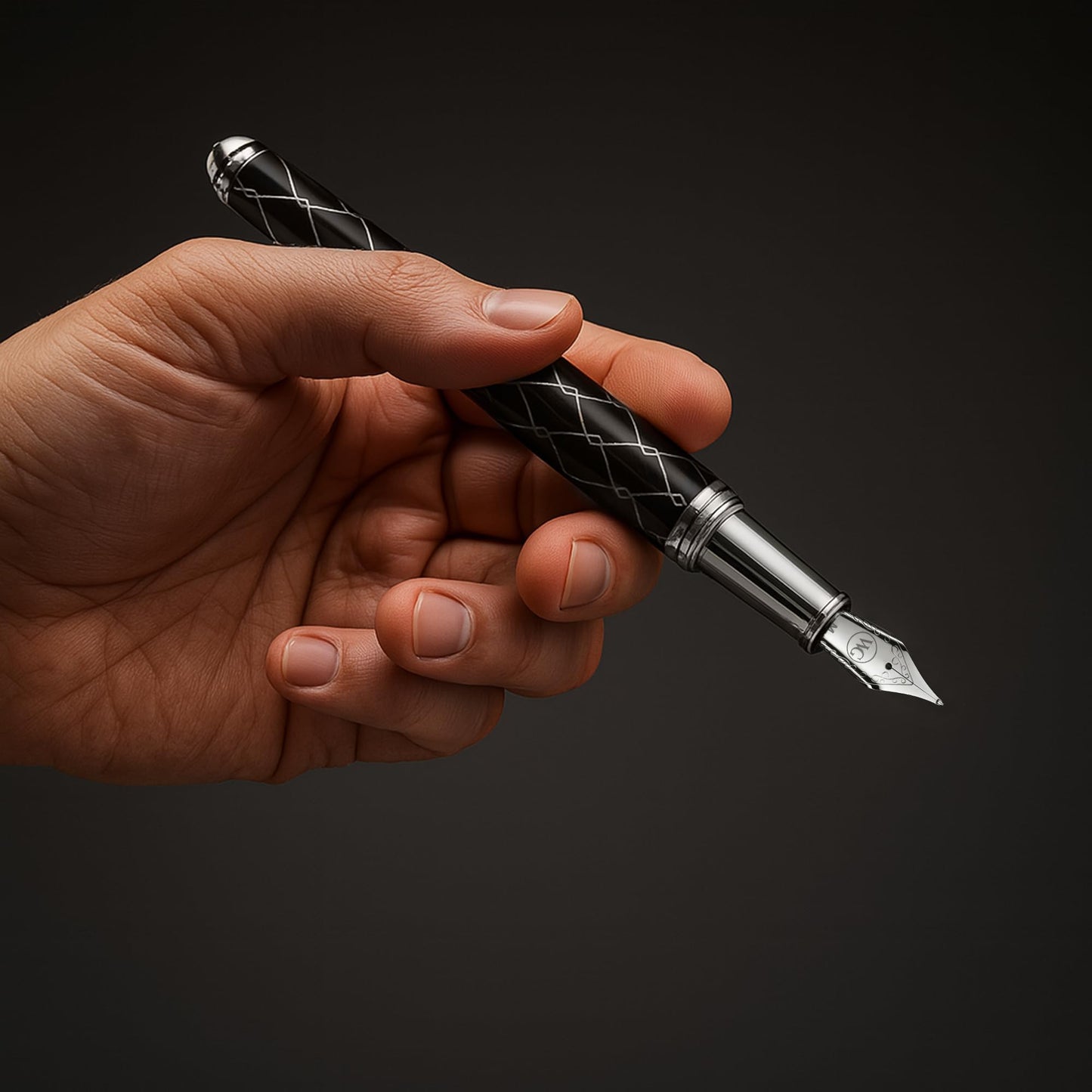 ‘The Weaver’ Black Luxury Executive Fountain Pen, Polished Lacquer and Chrome, Stainless Steel Nib, Easy Refill Ink Piston Converter, Smudge Free, No Bleed, Fits Our Instant Insert Ink Cartridges