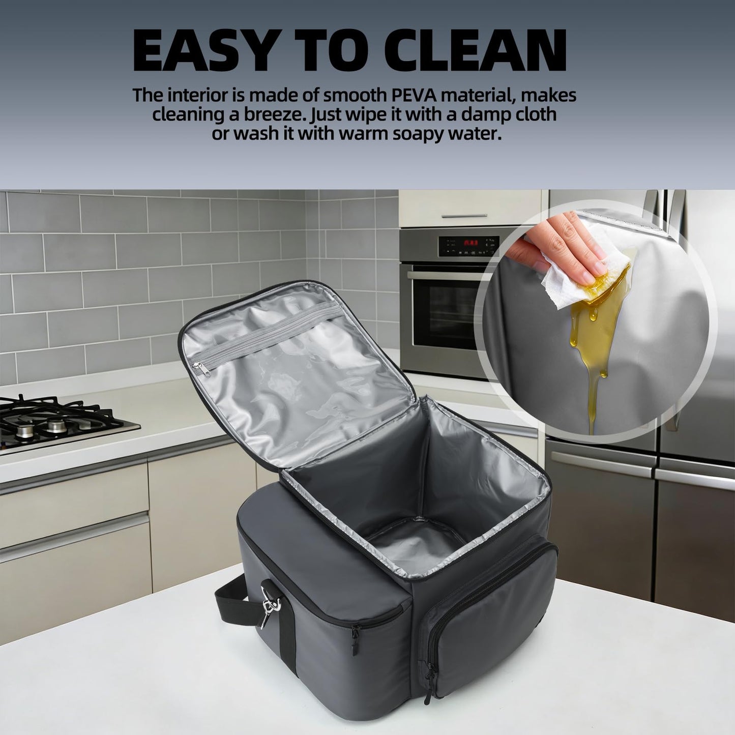 Padded Carrying Case for Ninja Crispi Pro Air Fryer 6QT & 2.5QT Glass Containers, Carry Bag with 5mm Thick Insulation, Multiple Compartments for Accessories Storage and Travel, Gray (Bag Only)