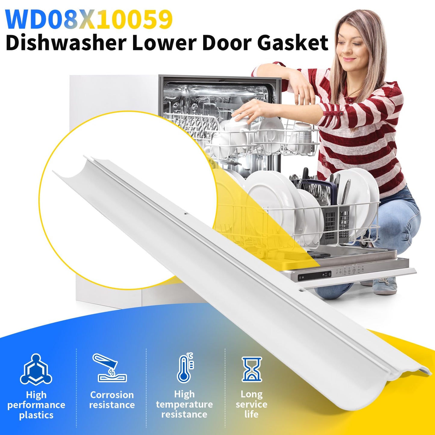 WD08X10059 Dishwasher Seal for Short Bottom Door Compatible with GE GLD5750N10CS EDW5000L00BB PDW7880V00SS, Dishwasher Door Seal Replace AP3860882 1168254 AH1018448 EA1018448 PS1018448