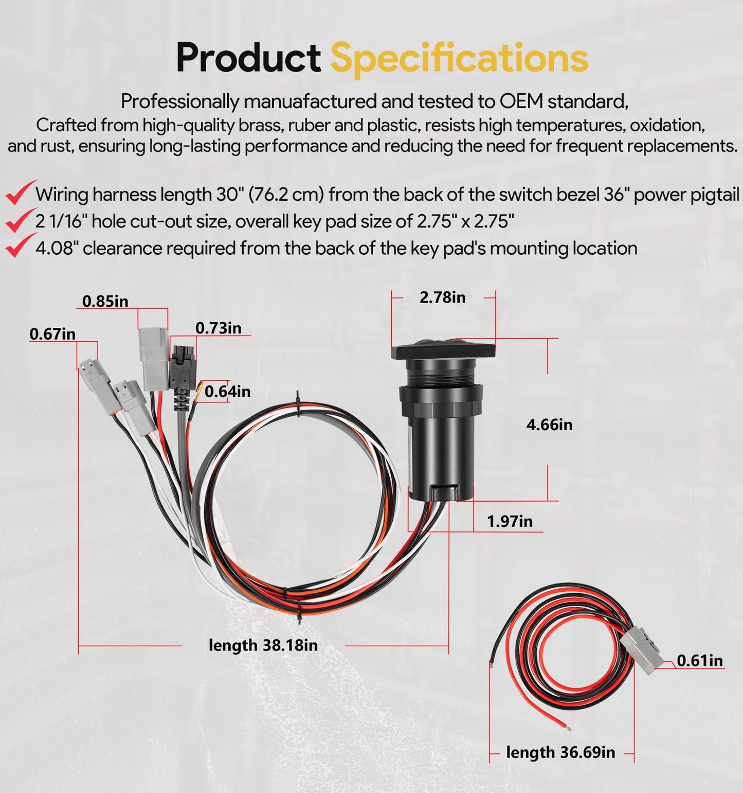 15170-001 LED Indicator Integrated Tactile Trim Tab Switch Kit with 36" Pigtail – Compatible Replacement for Lenco Marine Single Actuator Trim Tab Systems – Backlit Keypad, Auto-Retract