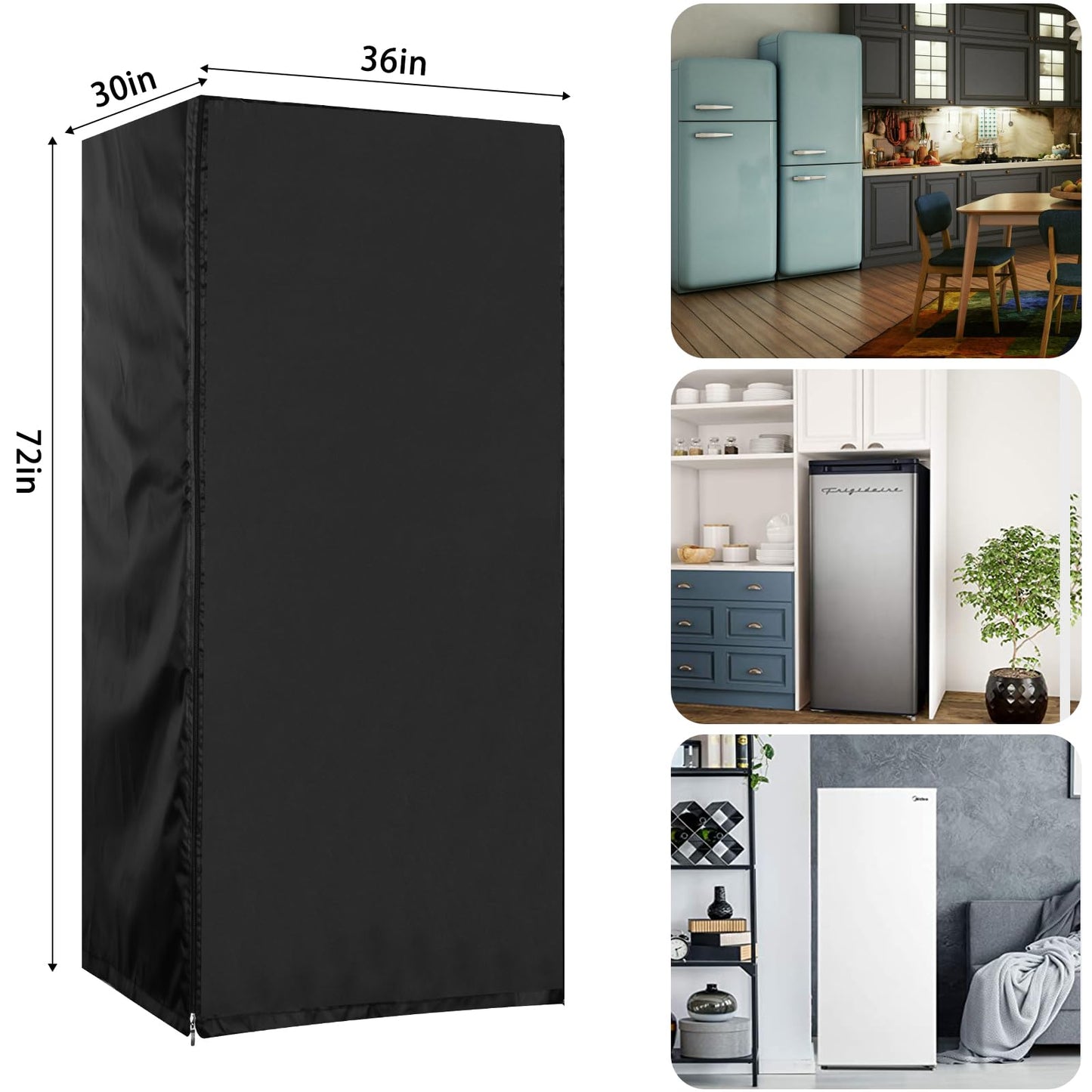 YZNKLXF Outdoor Refrigerator Cover 36''W x 30''D x 72''H,Suitable for Upright Freezers/Beverage Refrigerator, 600D Oxford Washable, Reusable, Front can be opened, Black