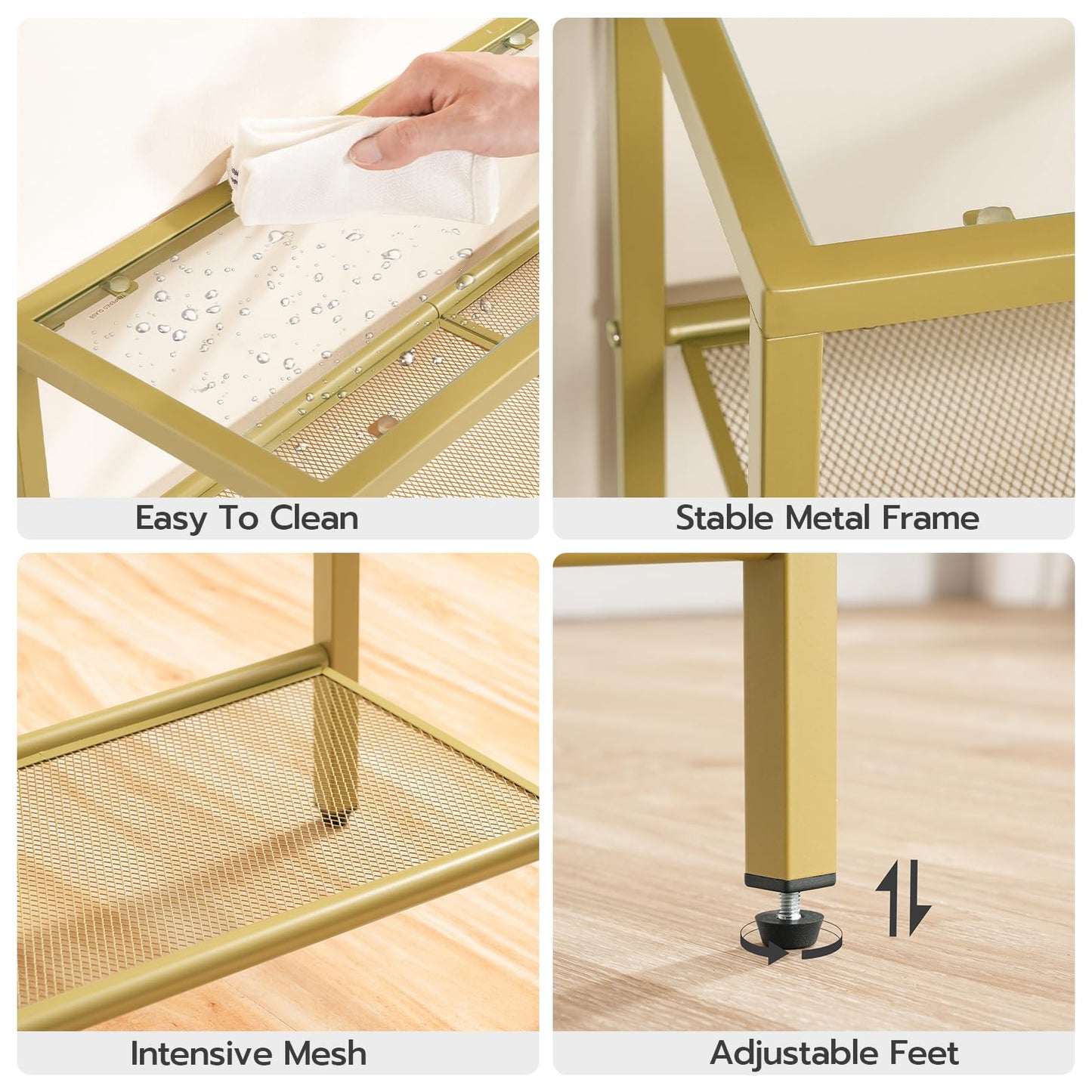 HOOBRO 29.5" Narrow Console Table, 3-Tier Tempered Glass Sofa Table, Modern Entryway Table, for Entrance, Living Room, Foyer, Hallway Bedroom, Gold GD21XG01G1