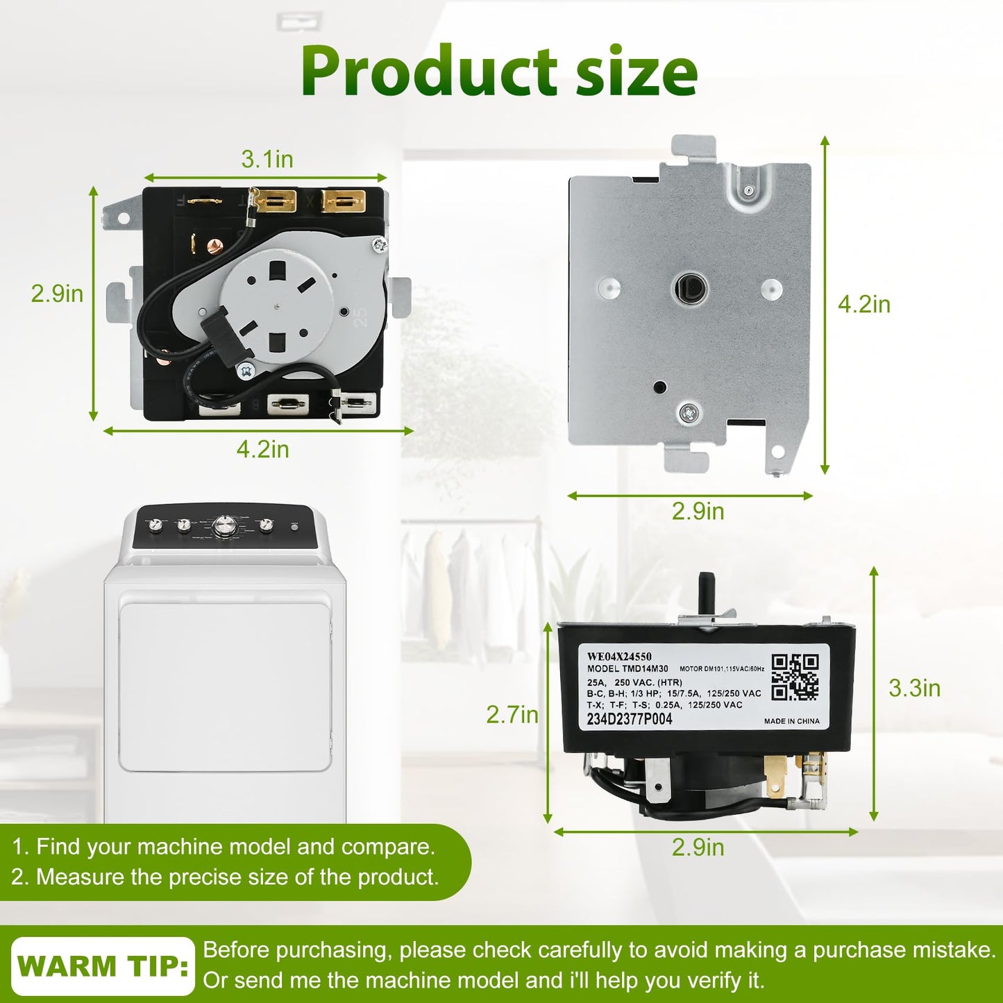 WE04X24550, 234D2377P004 Dryer Timer Compatible with GE/Hotpoint GTD42GASJWW, XTD72E8STWS, ETD48EASWWB Dryer etc. OEM Upgraded TMD14M30 Timer Replacement TMD16M12 234D2377P003 WE04X24549 221027 etc
